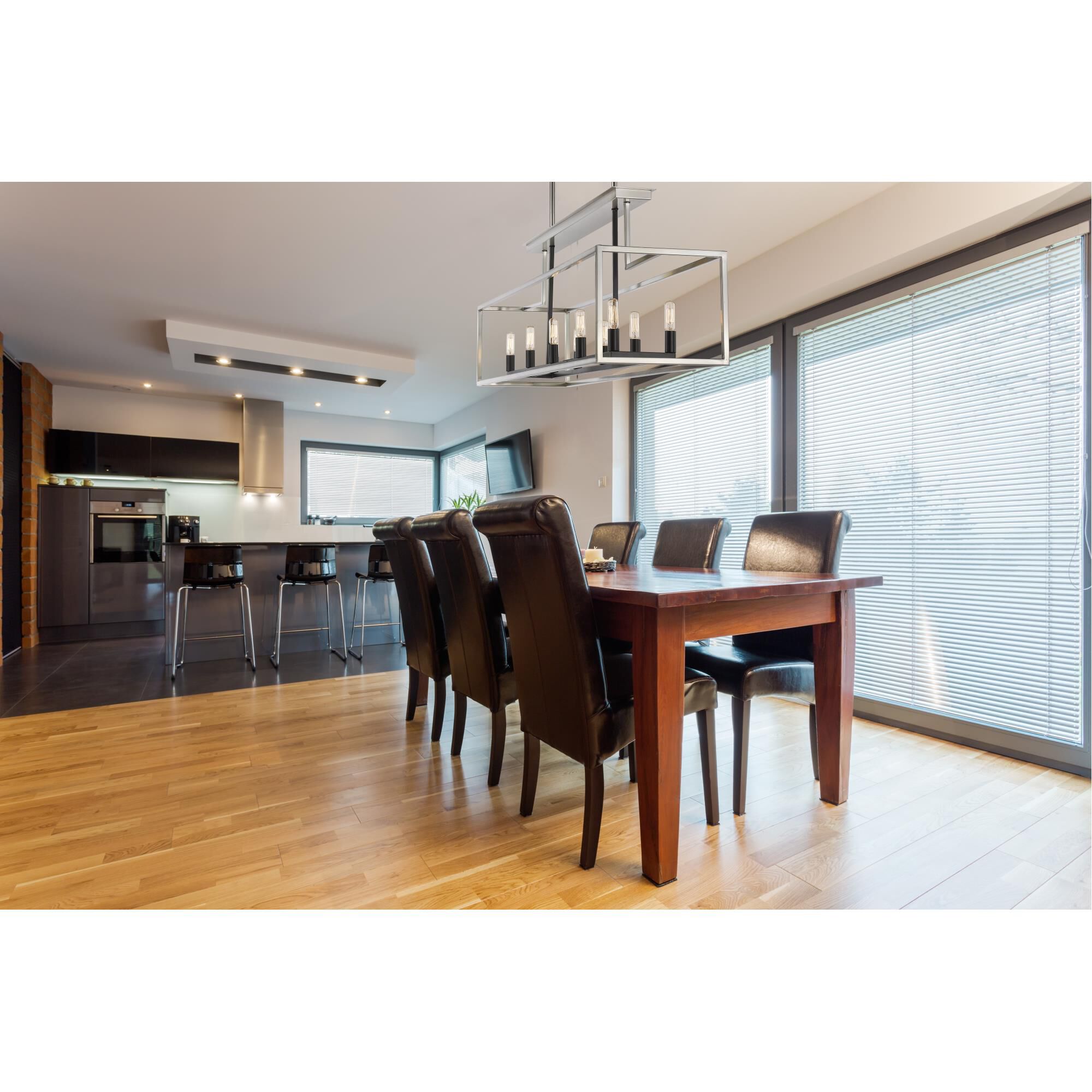 Shown in Brushed Nickel + Black finish and --- glass and --- shade