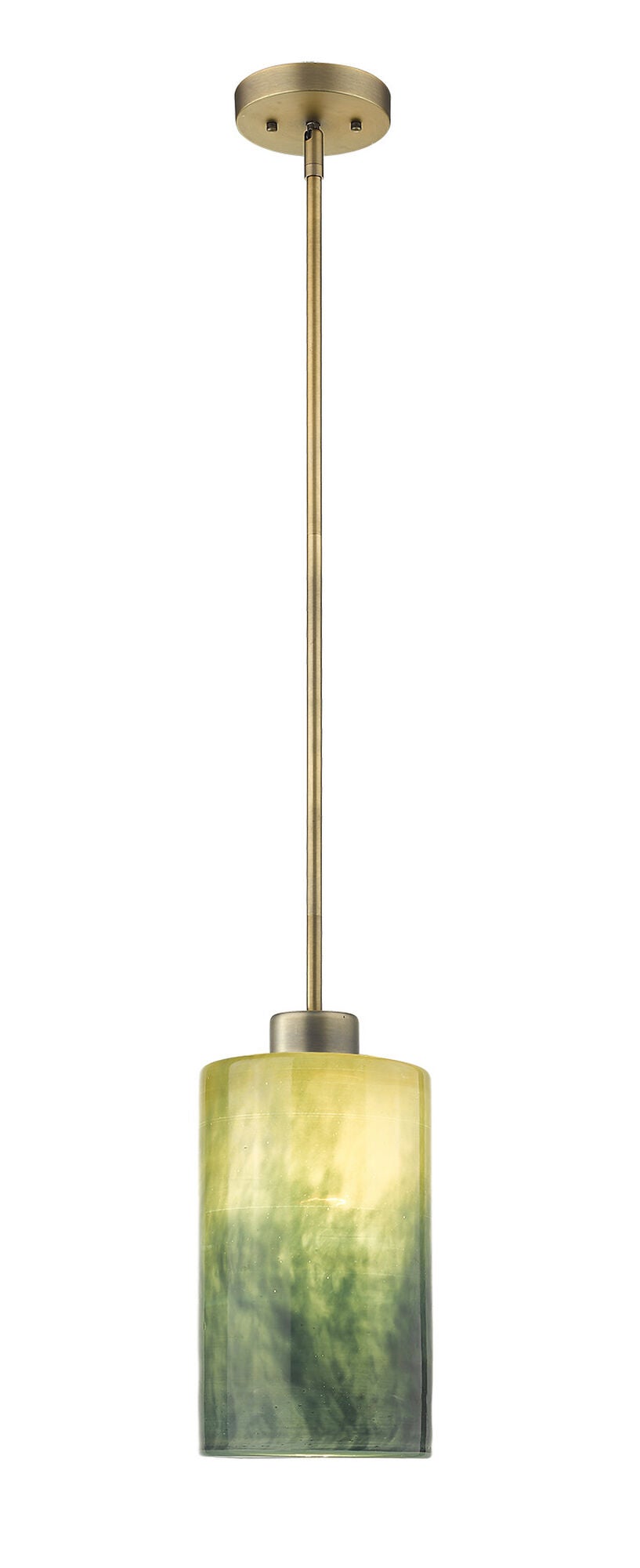 Shown in Brass finish and Blue/Gold glass and Blue/Gold Cylindrical Glass shade