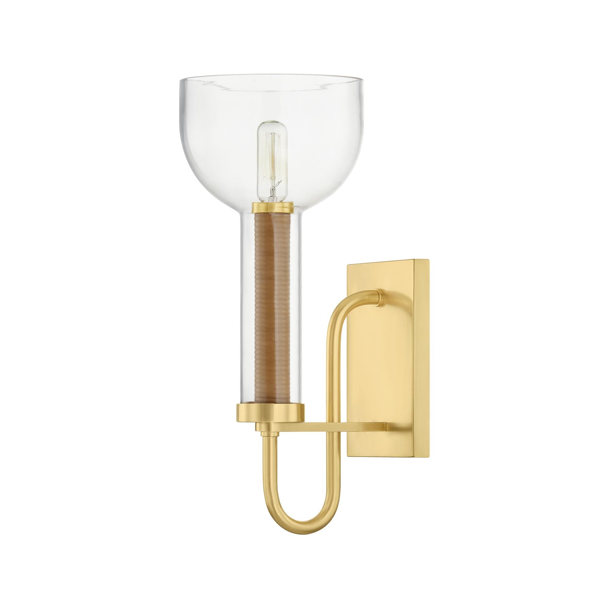 Shown in Aged Brass finish and Clear glass