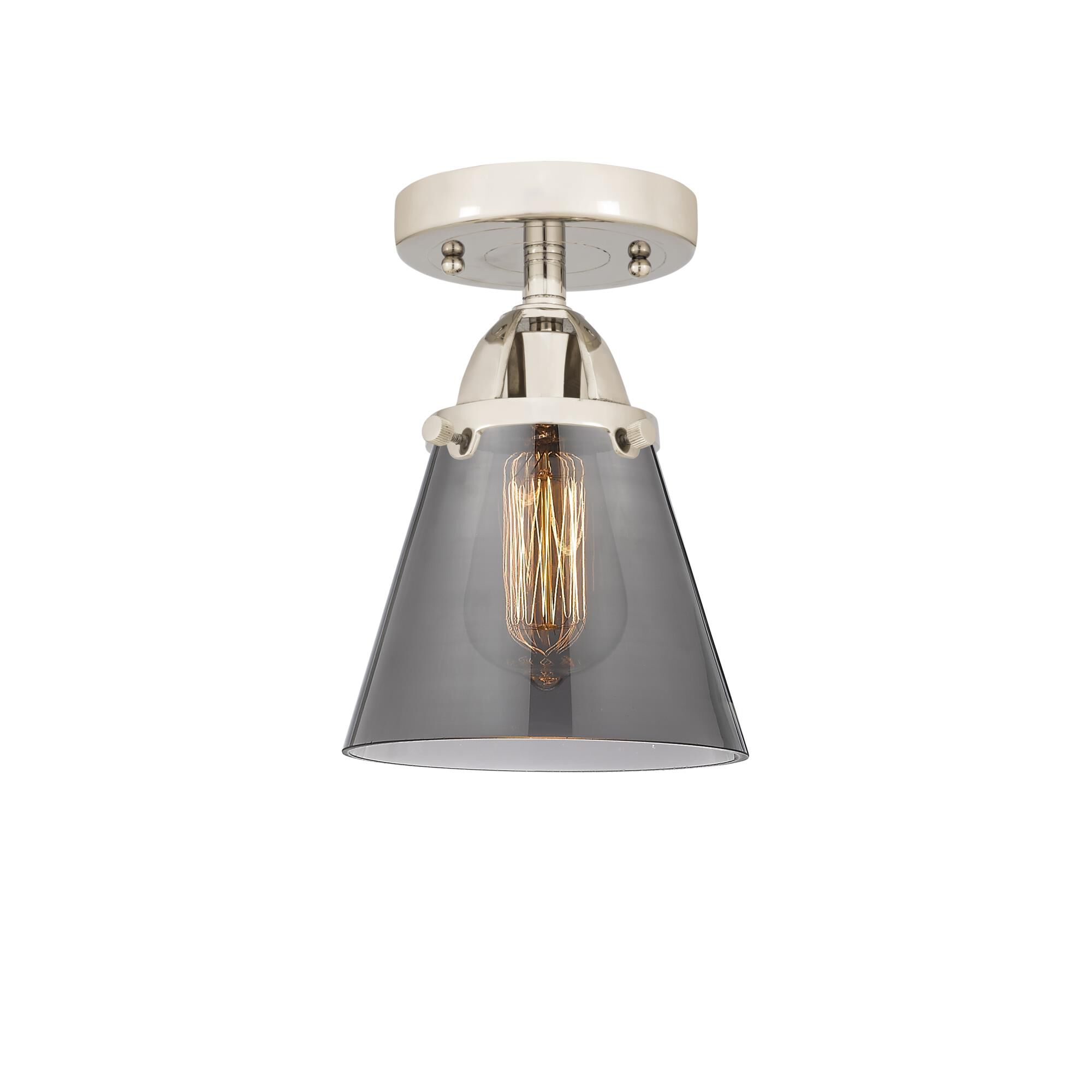Shown in Polished Nickel finish and Plated Smoke Small Cone glass and No Shade shade