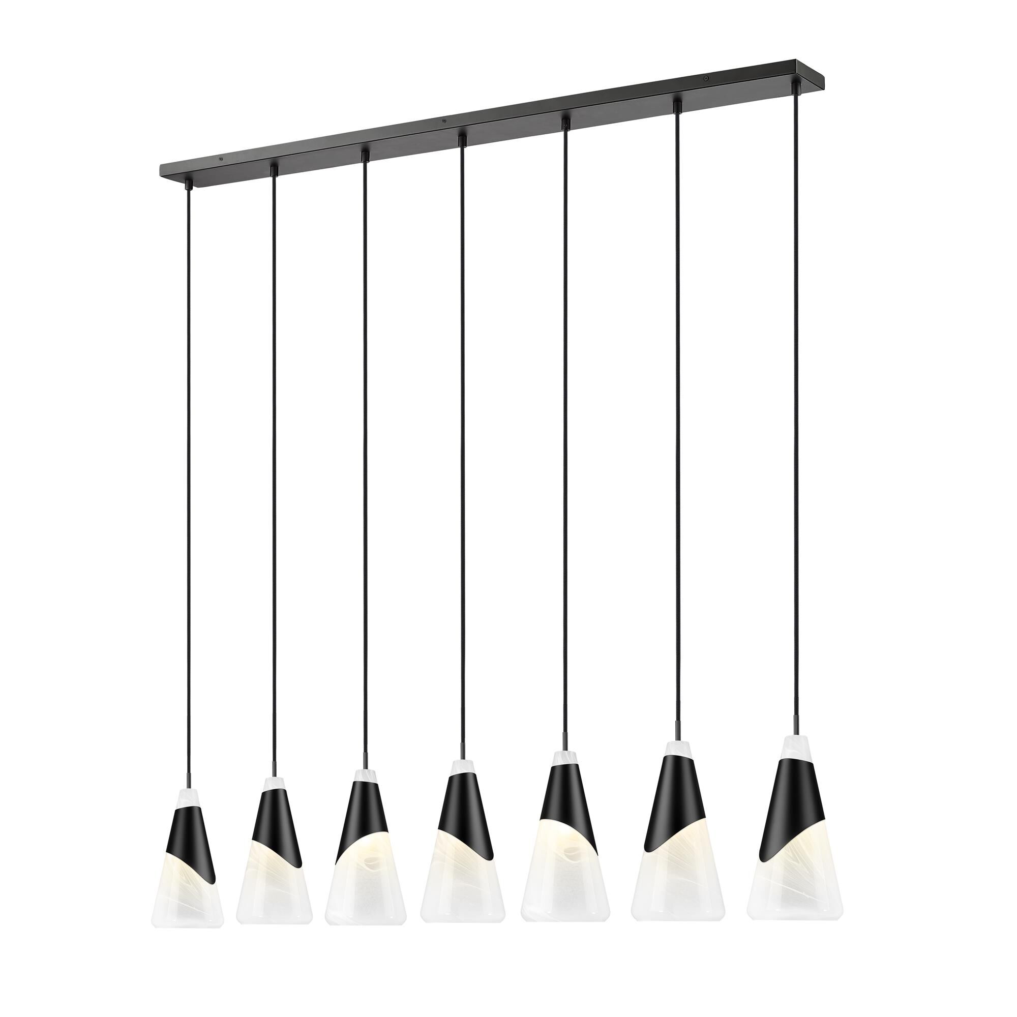 Shown in Matte Black finish and White Swirl glass and White Swirl shade