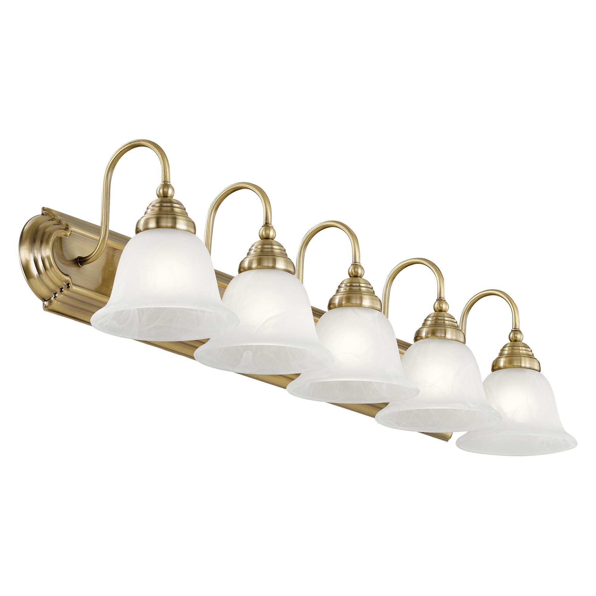 Shown in Antique Brass finish and White Alabaster glass