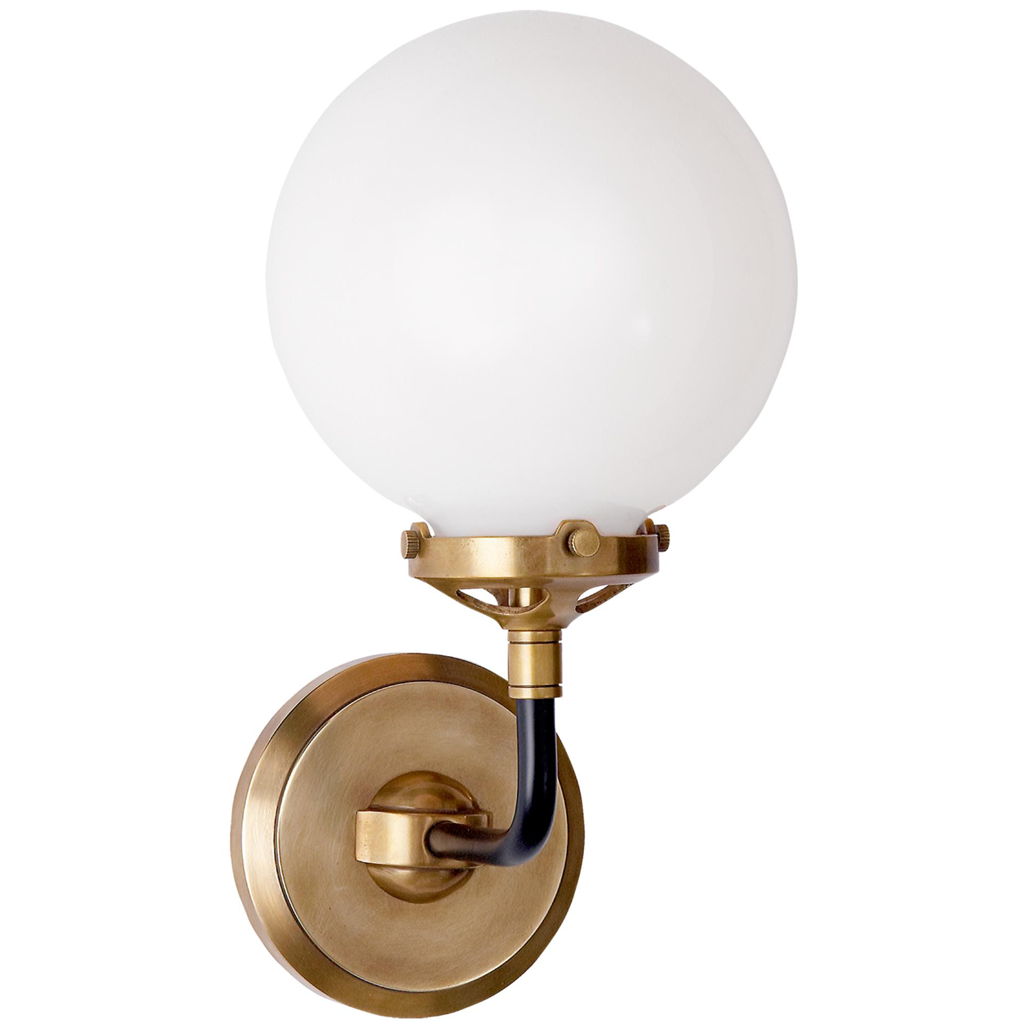 Shown in Hand-Rubbed Antique Brass And Black finish and White glass