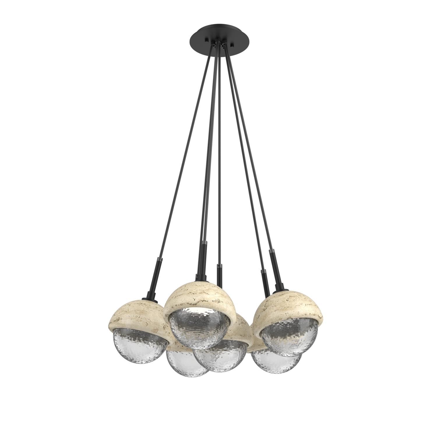 Shown in Matte Black finish and Clear glass and Travertine Stone accent