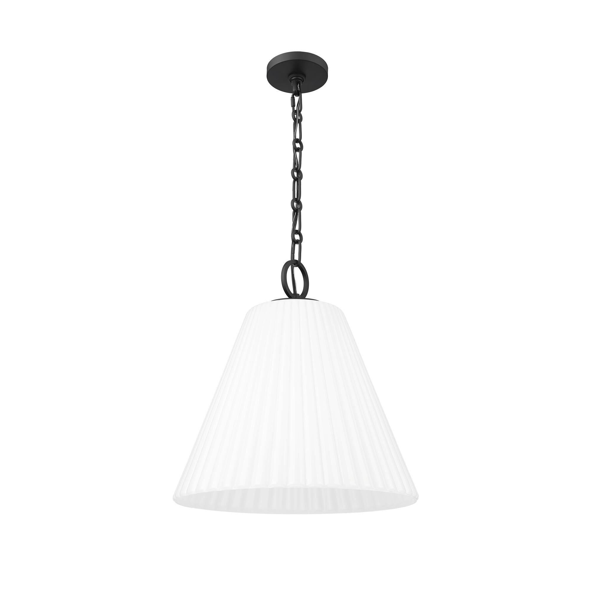 Shown in Matte Black finish and White glass and White shade