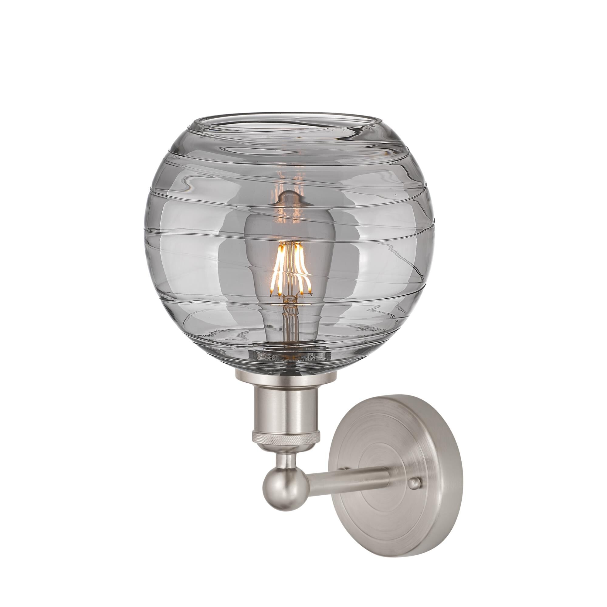 Shown in Satin Nickel finish and Light Smoke Deco Swirl glass