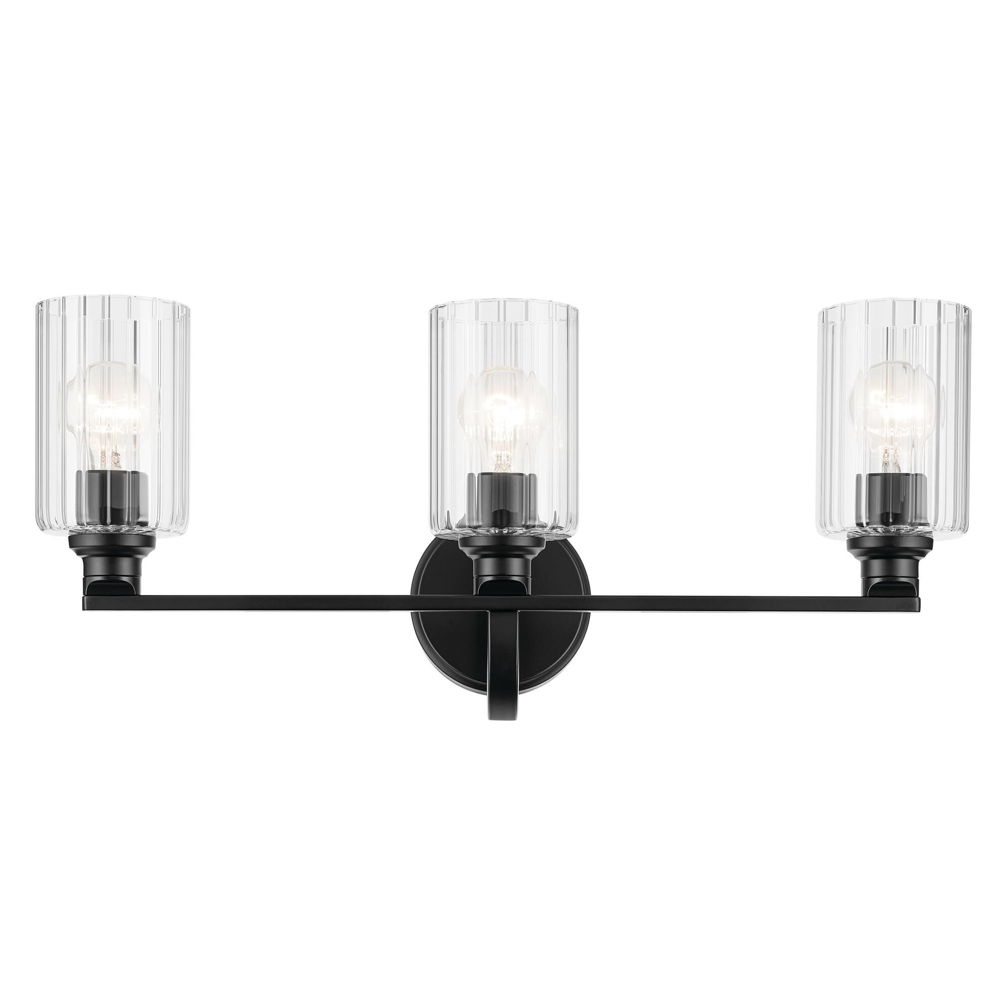 Shown in Black finish and Clear Fluted glass