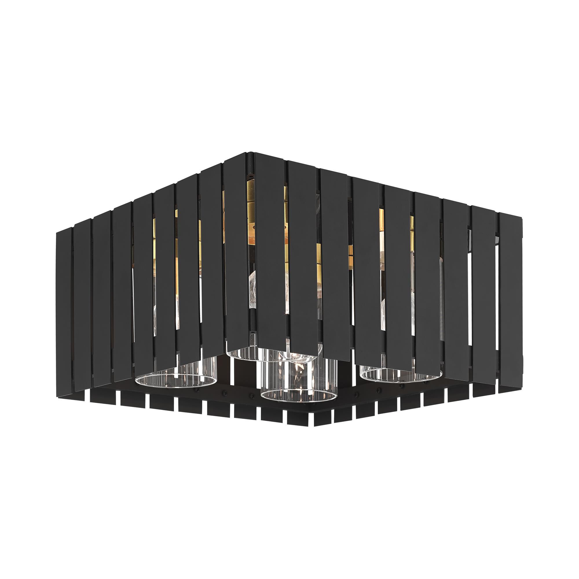 Shown in Black With Satin Brass Accents finish and Clear glass and Clear Glass shade
