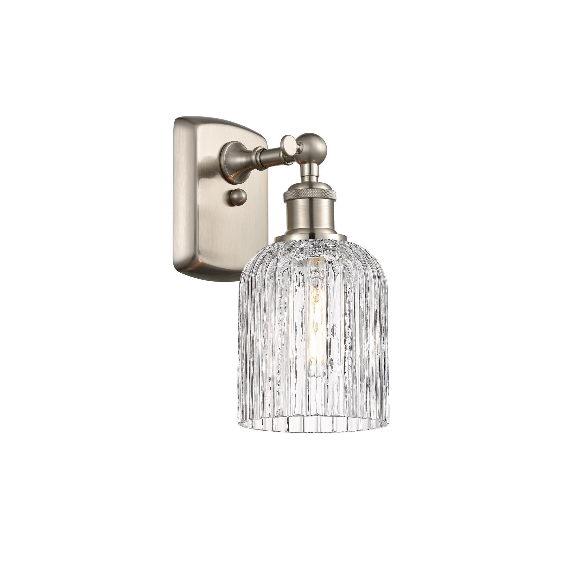 Shown in Brushed Satin Nickel finish and Clear glass