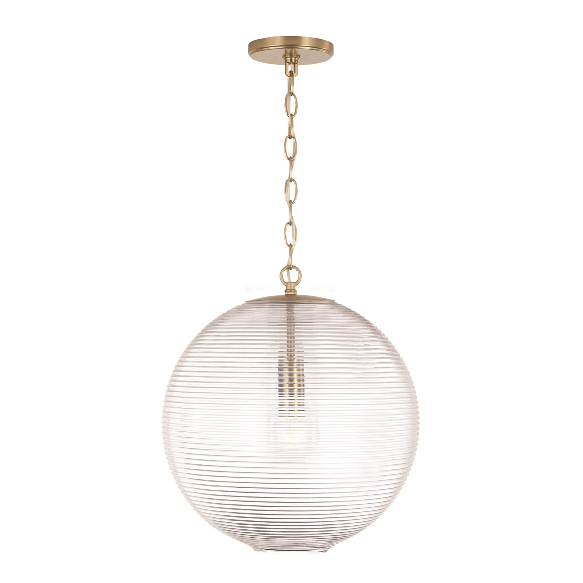 Shown in Matte Brass finish and Clear Ribbed glass
