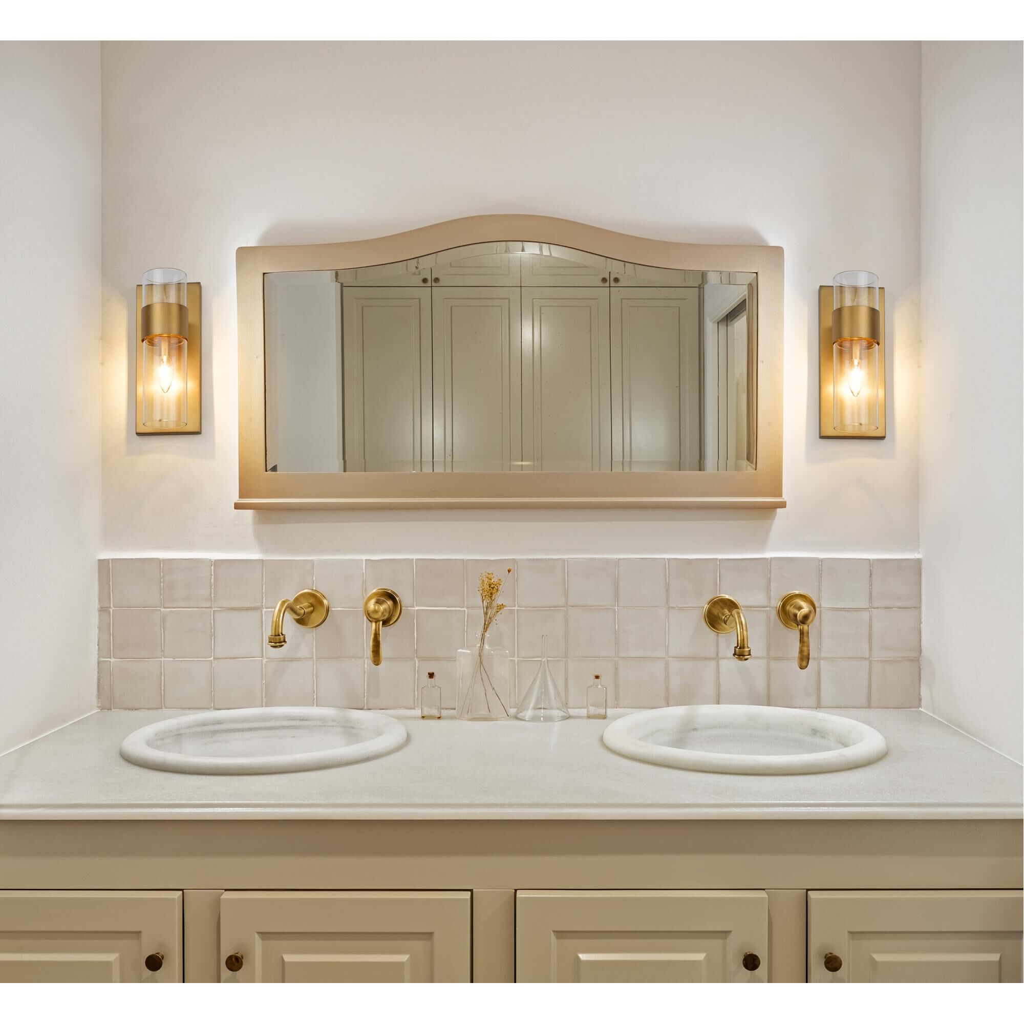 Shown in Rubbed Brass finish and Clear glass and Clear shade