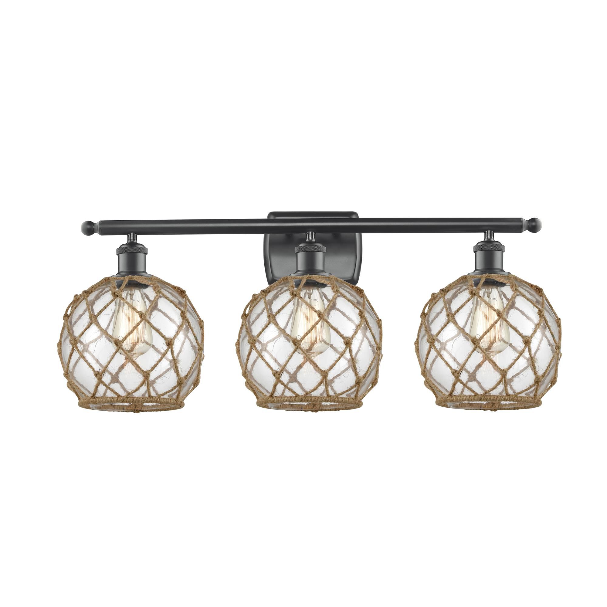 Shown in Matte Black finish and Clear With Black Rope glass