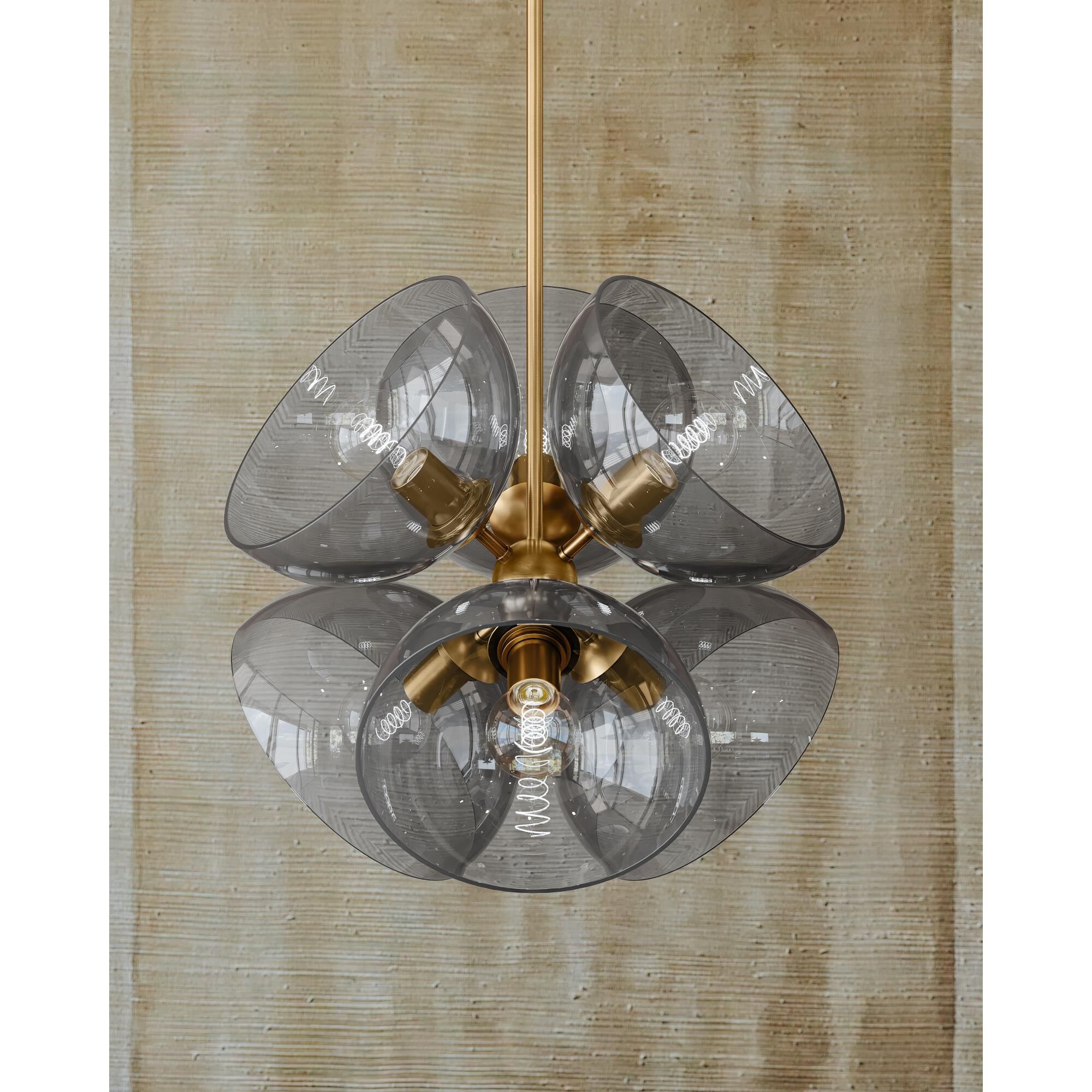 Shown in Patina Brass finish and Smokey glass