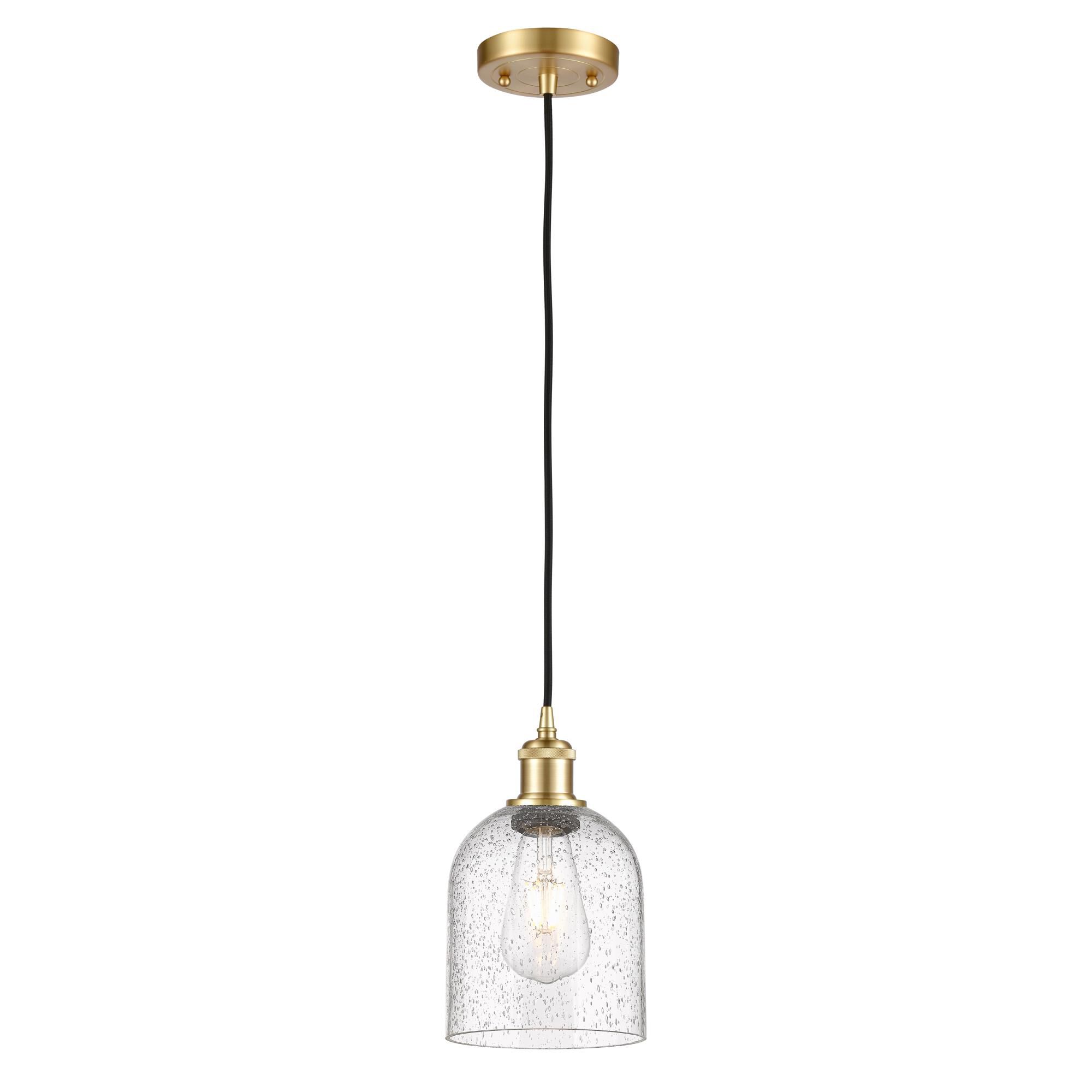 Shown in Satin Gold finish and Seedy glass