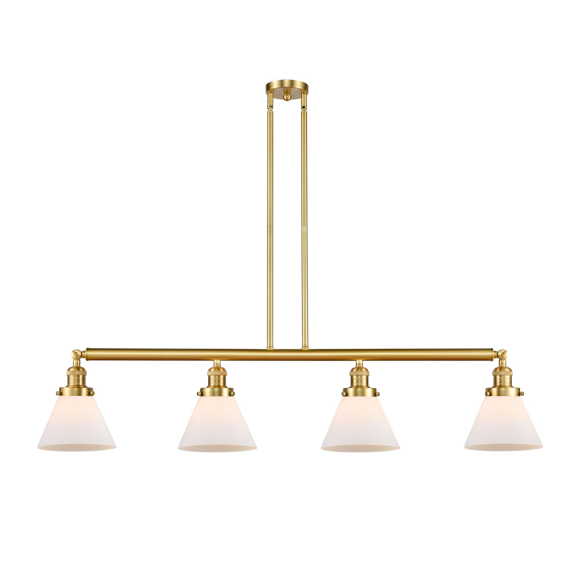 Shown in Satin Gold finish and Matte White Cased Large Cone glass