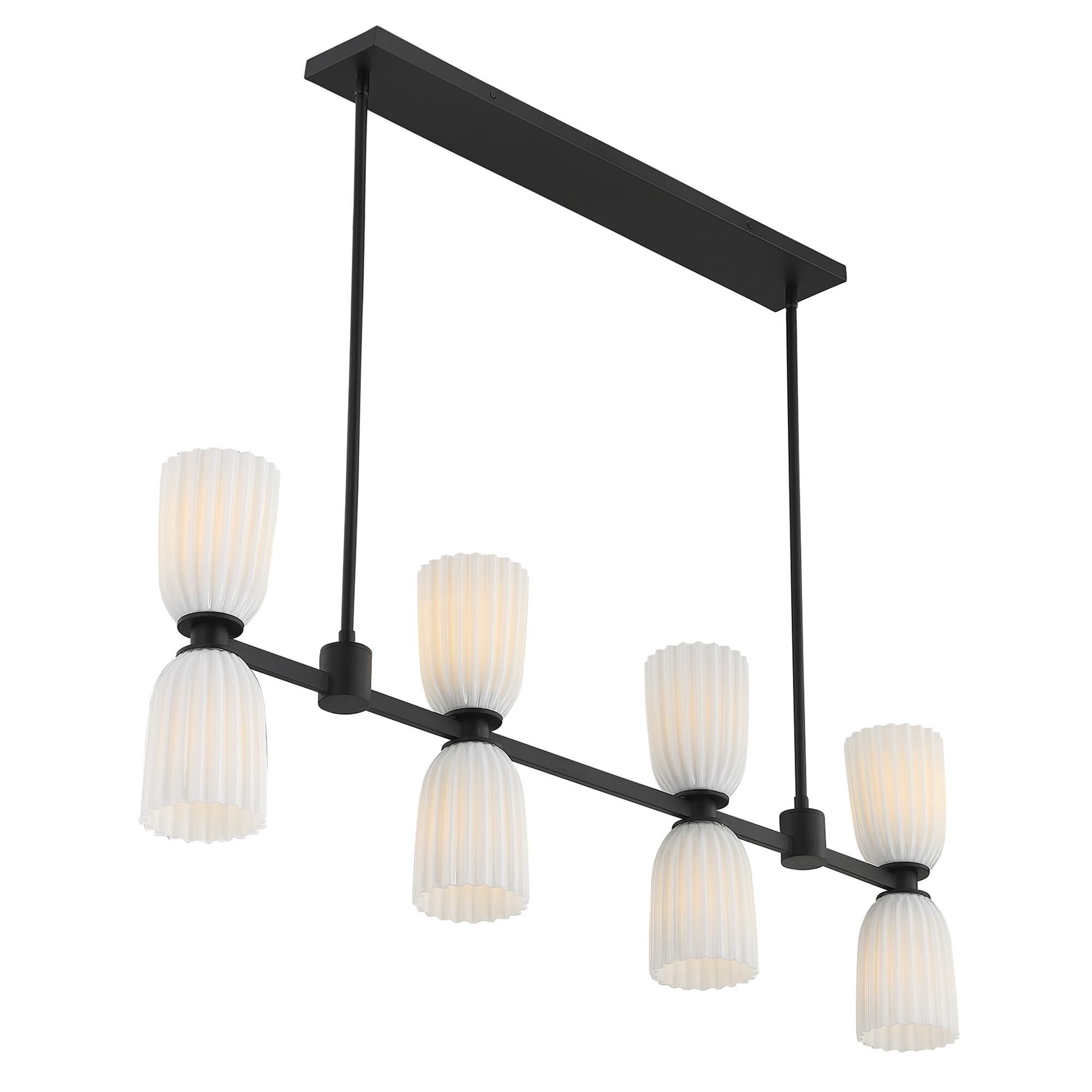 Shown in Matte Black finish and White Opal Ribbed glass