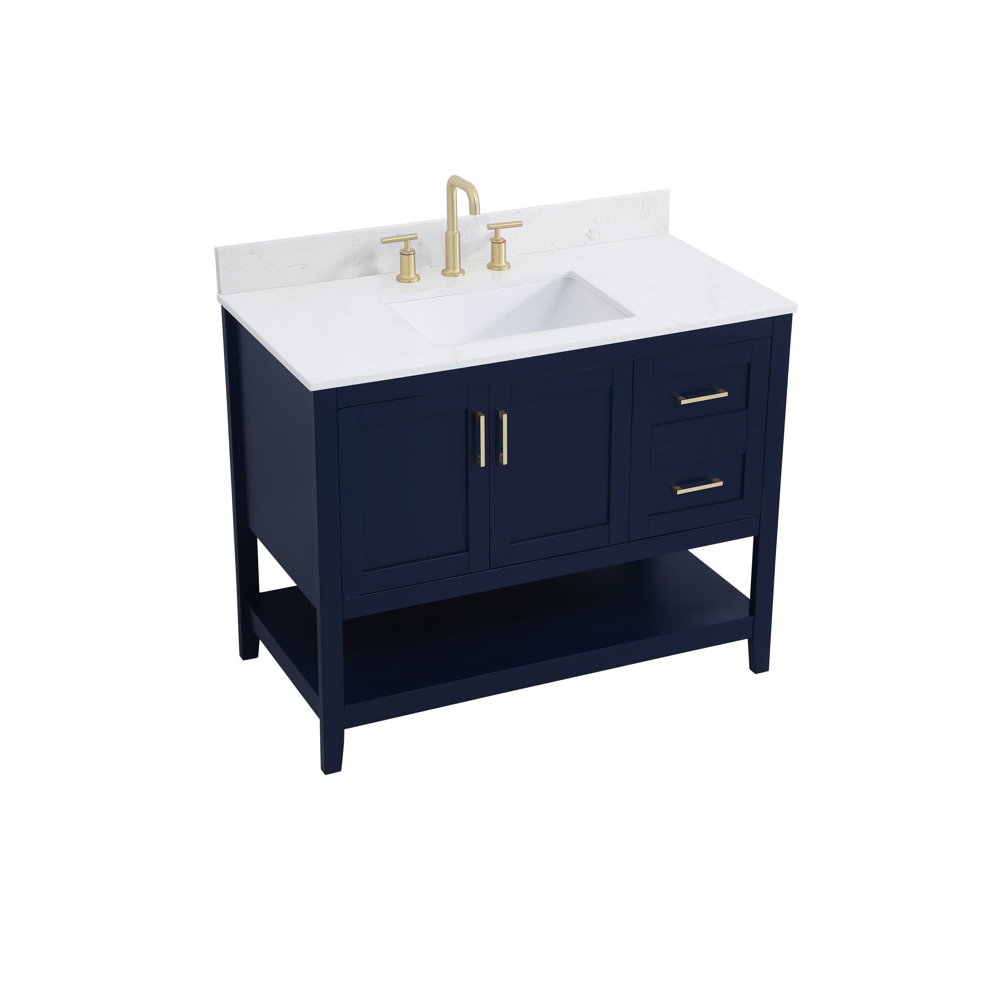 Shown in Blue And Gold With Calacatta Quartz finish
