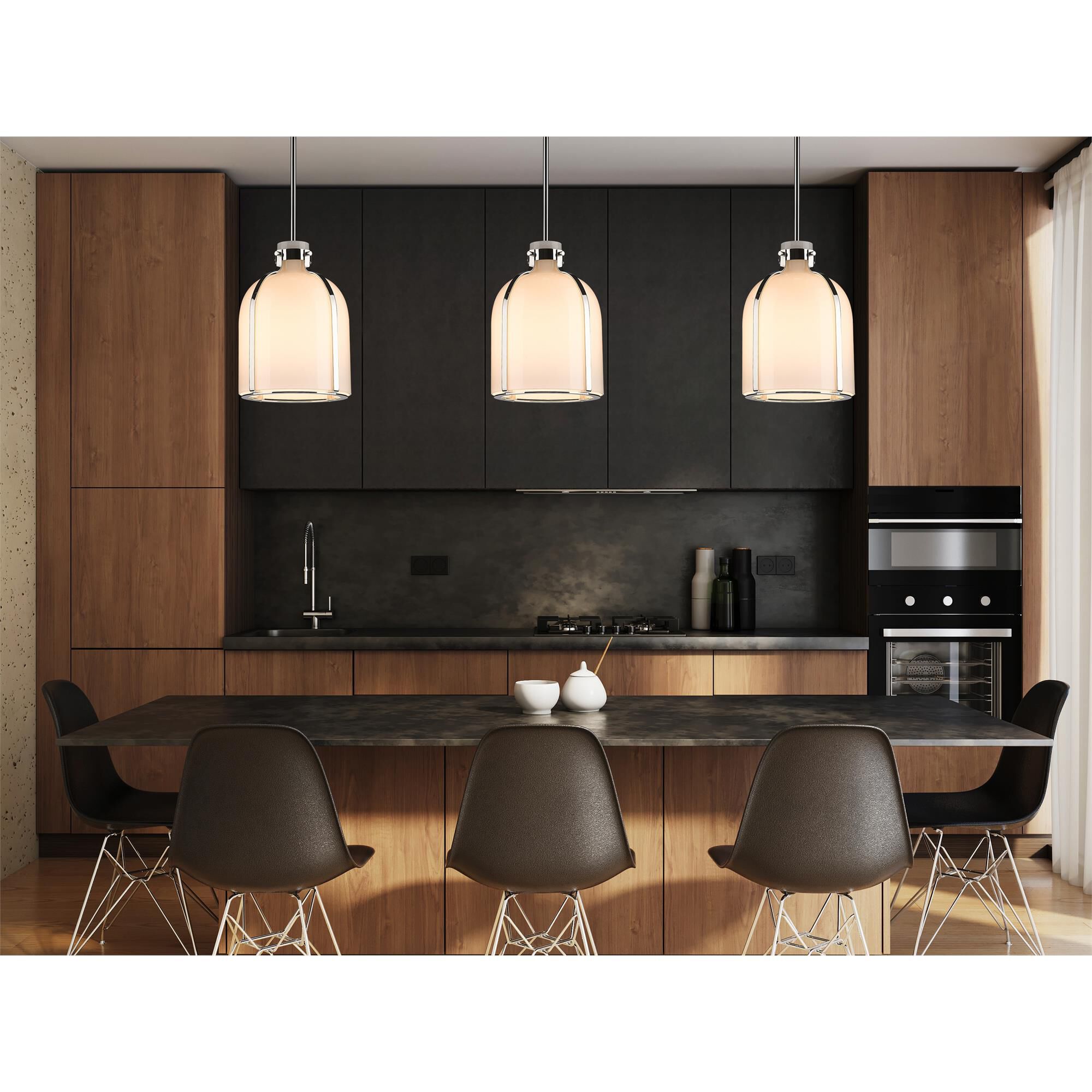 Shown in Polished Nickel finish and White Opal glass and No Shade shade