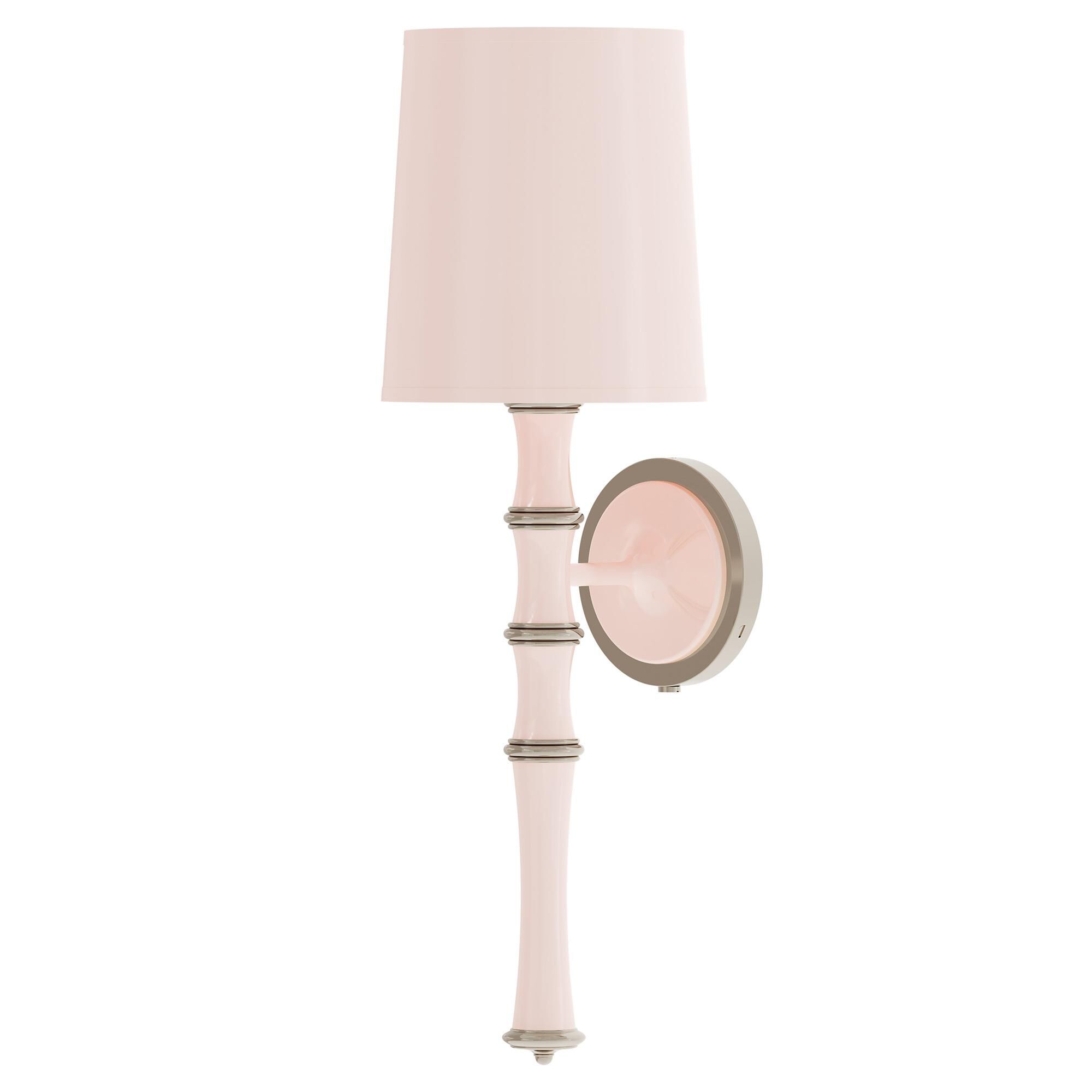 Shown in Rose Water finish and Celadon shade and Polished Nickel  accent