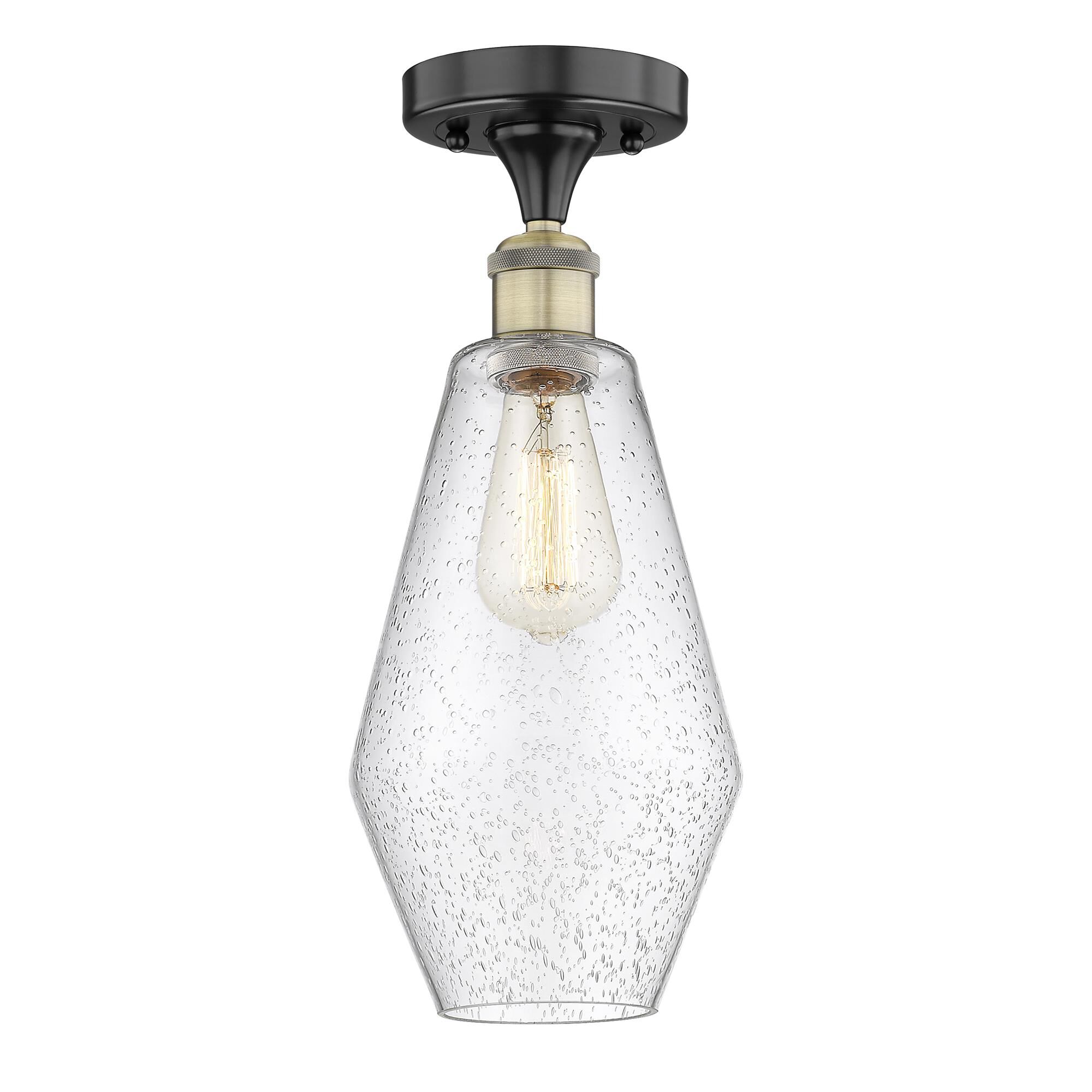 Shown in Black Antique Brass finish and Seedy glass