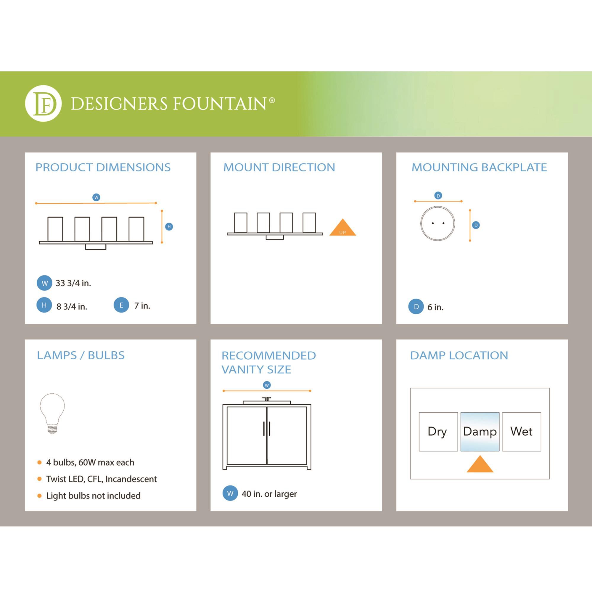 Matteson 33 Inch 4 Light Bath Vanity Light by Designers Fountain