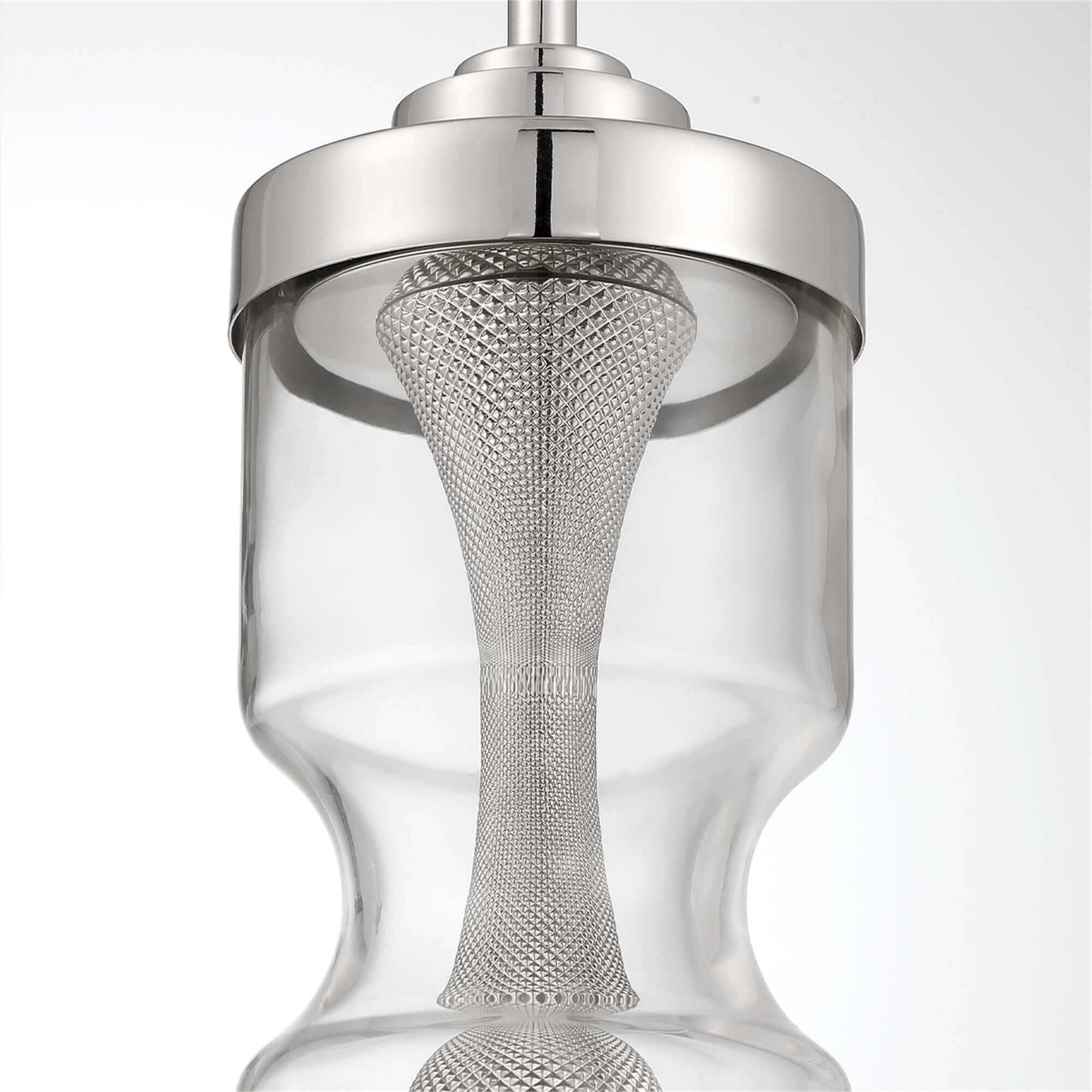 Shown in Nickel finish and Clear glass