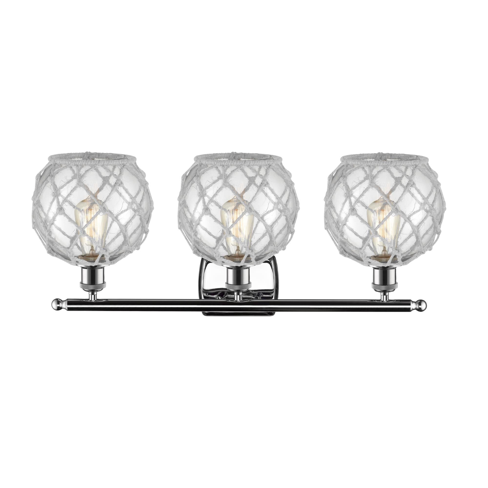 Shown in Polished Chrome finish and Clear With White Rope glass