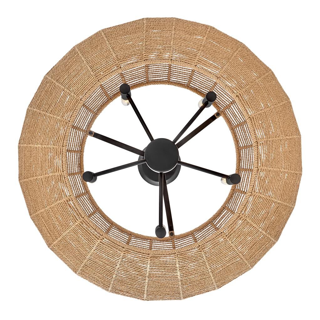 Shown in Black finish and Camel Rattan shade