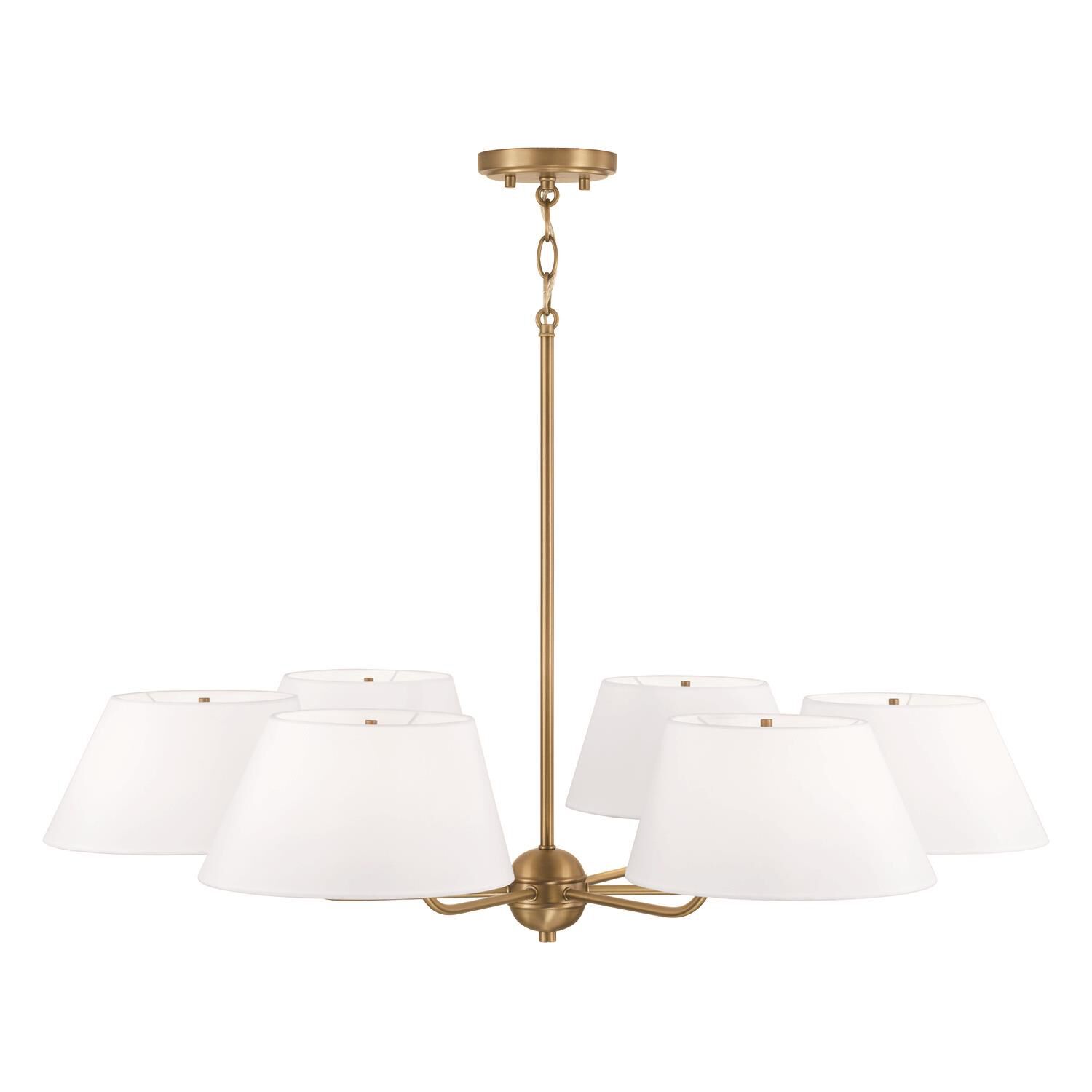 Shown in Aged Brass finish and White Fabric shade