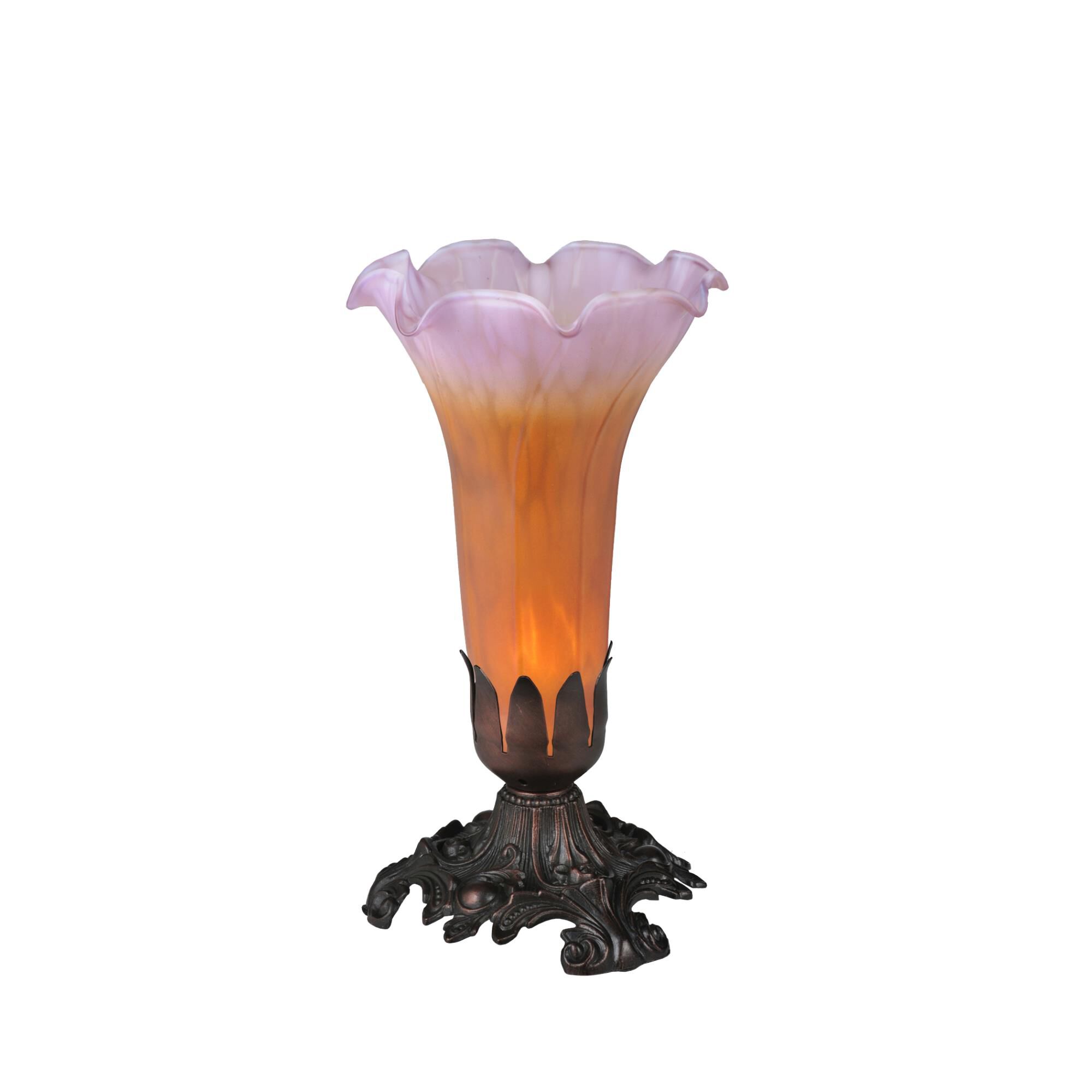 Shown in Antique Finish finish and Amethyst-Amber glass