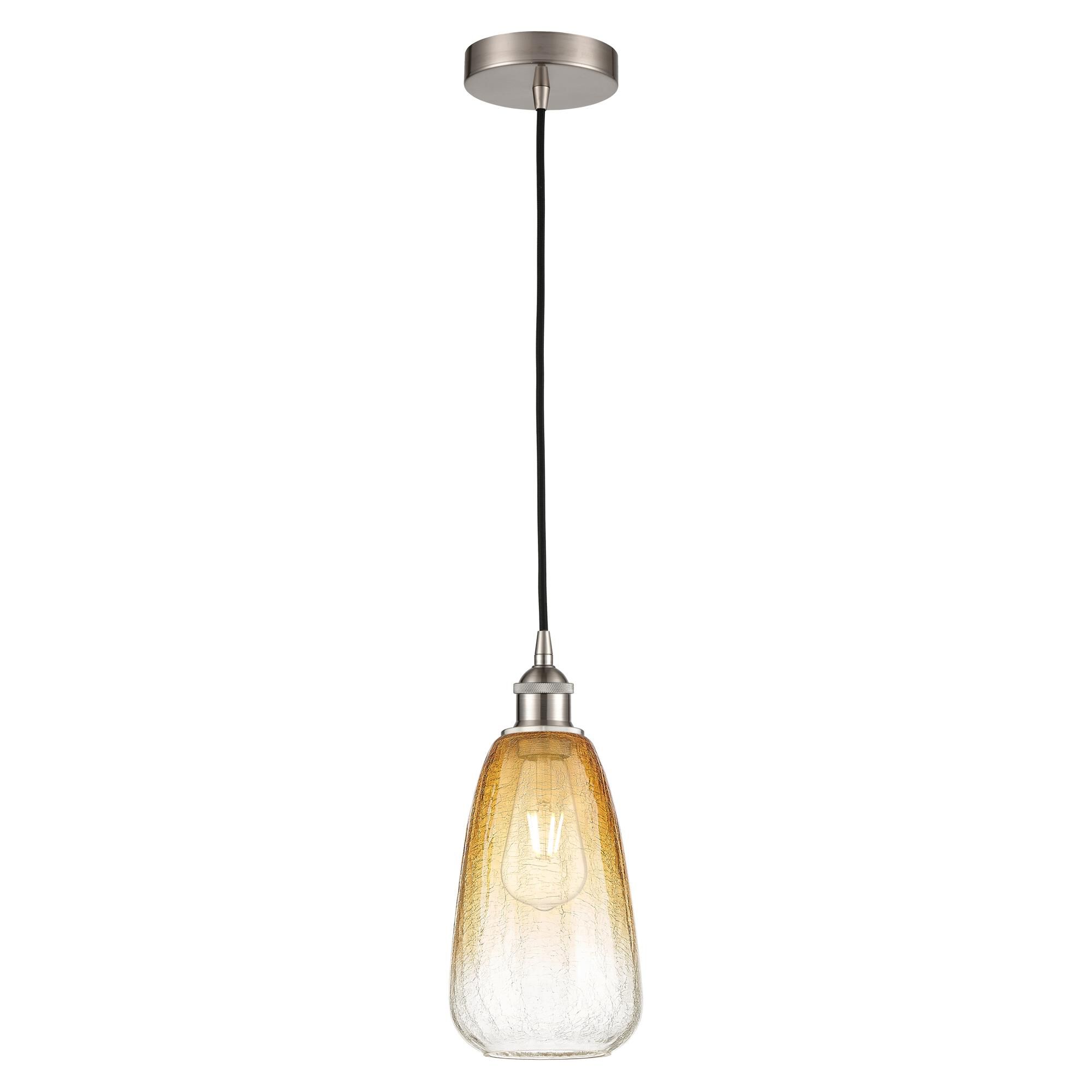 Shown in Brushed Satin Nickel finish and Amber glass