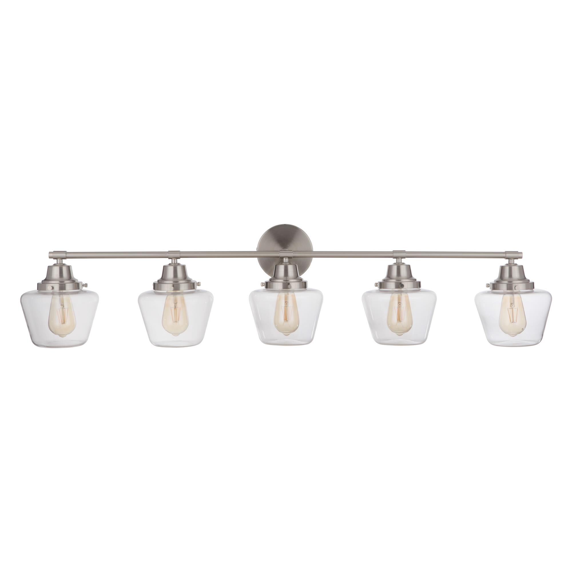 Shown in Brushed Polished Nickel finish and Clear glass and Glass shade