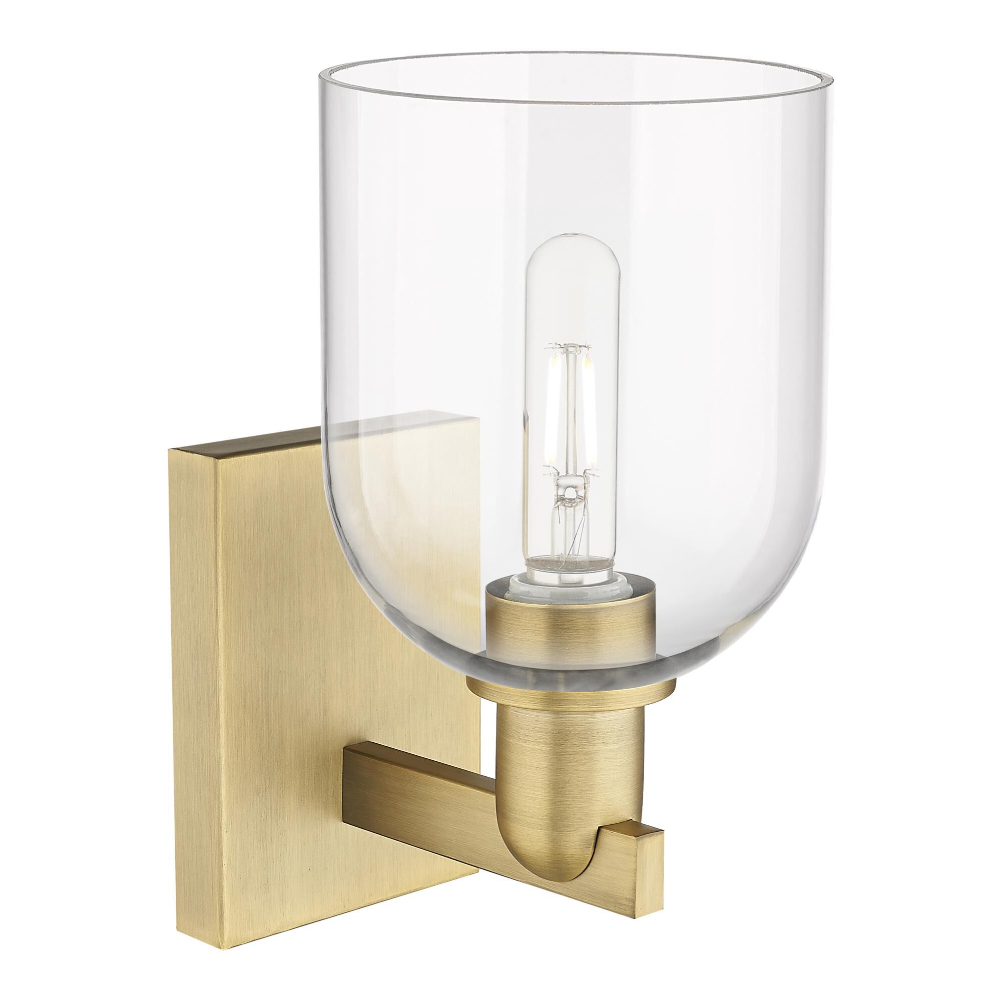 Shown in Brushed Brass finish and Clear glass