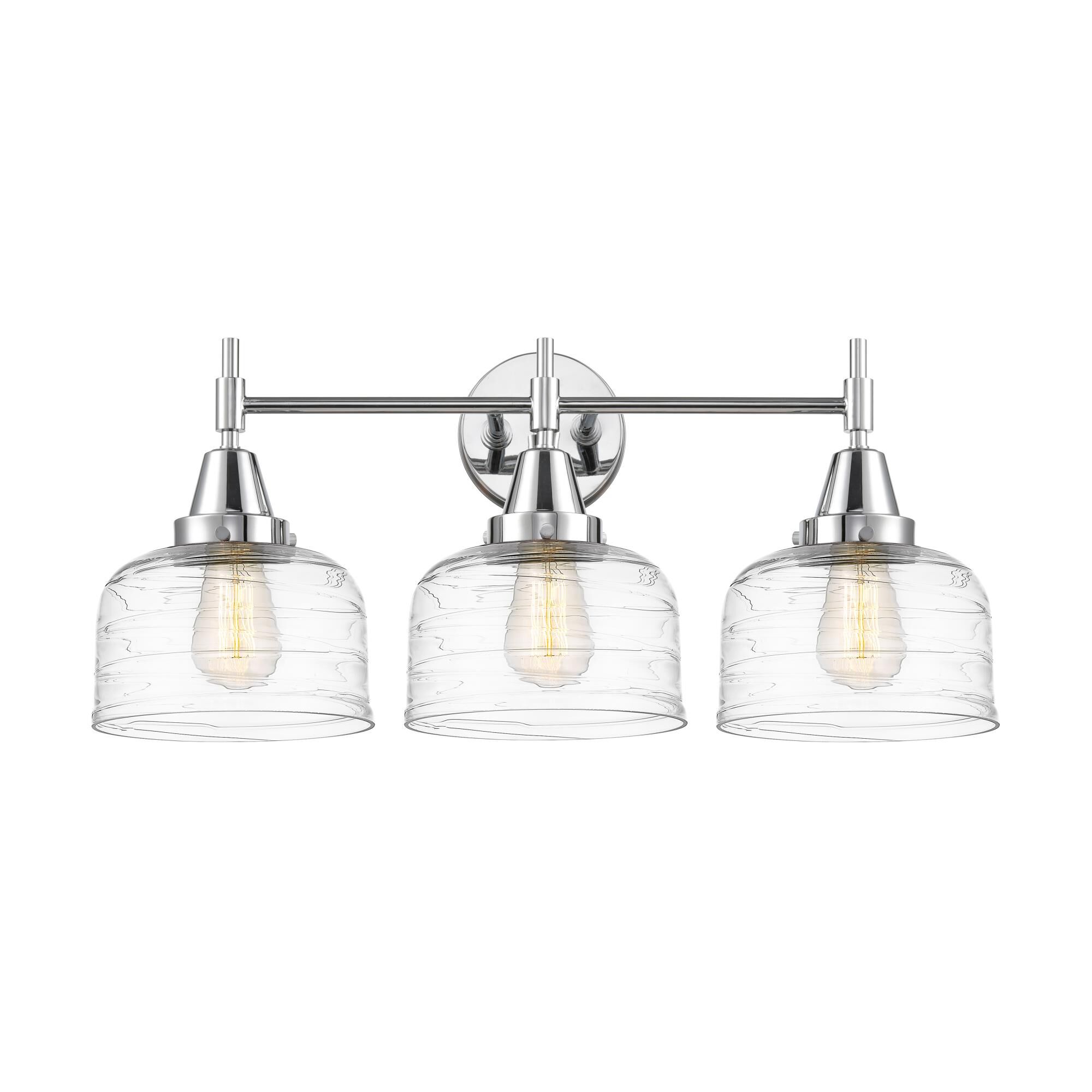 Shown in Polished Chrome finish and Clear Deco Swirl Large Bell glass