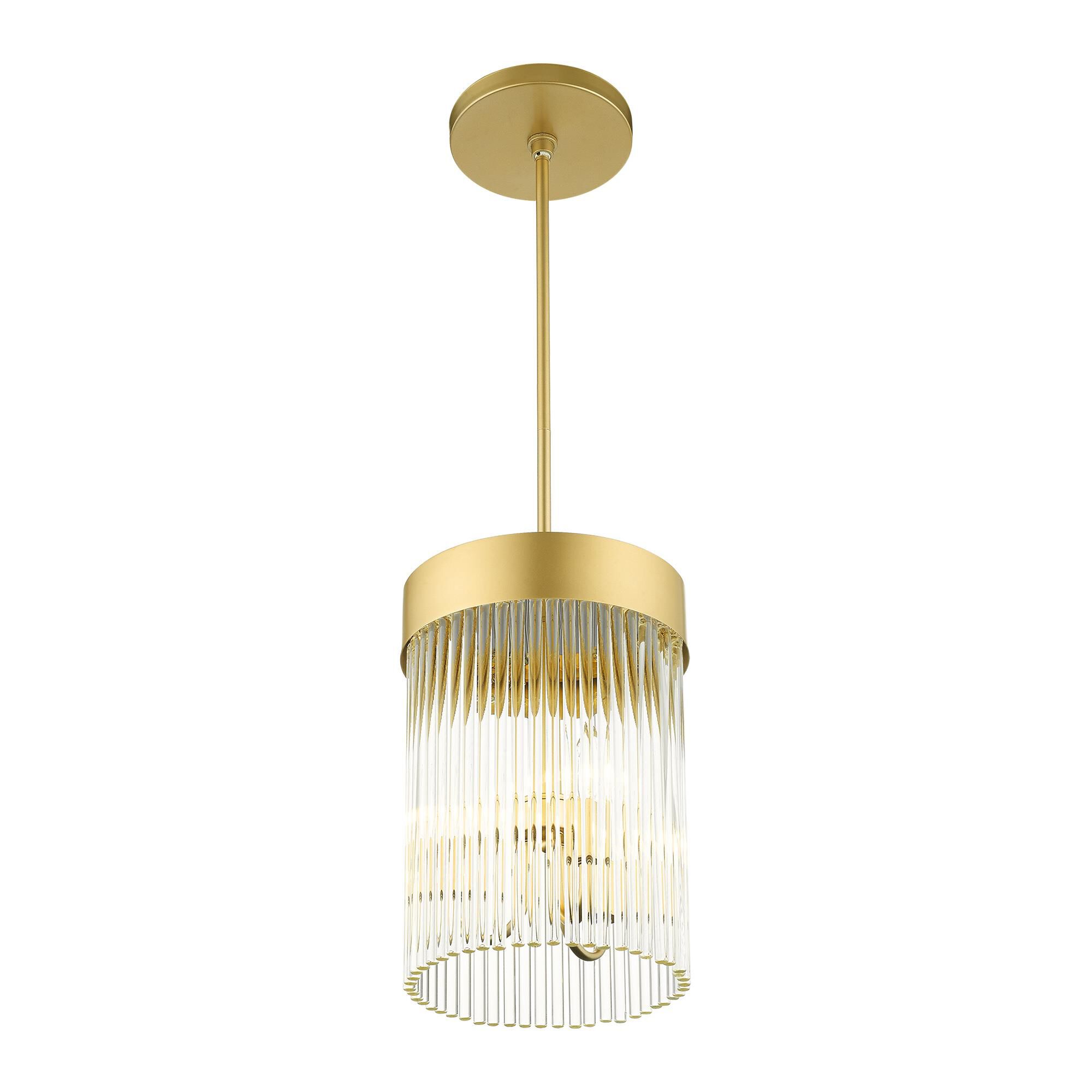 Shown in Soft Gold finish and Soft Gold Drum Shade With Clear Crystal Rods glass and Soft Gold Drum  With Clear Crystal Rods shade