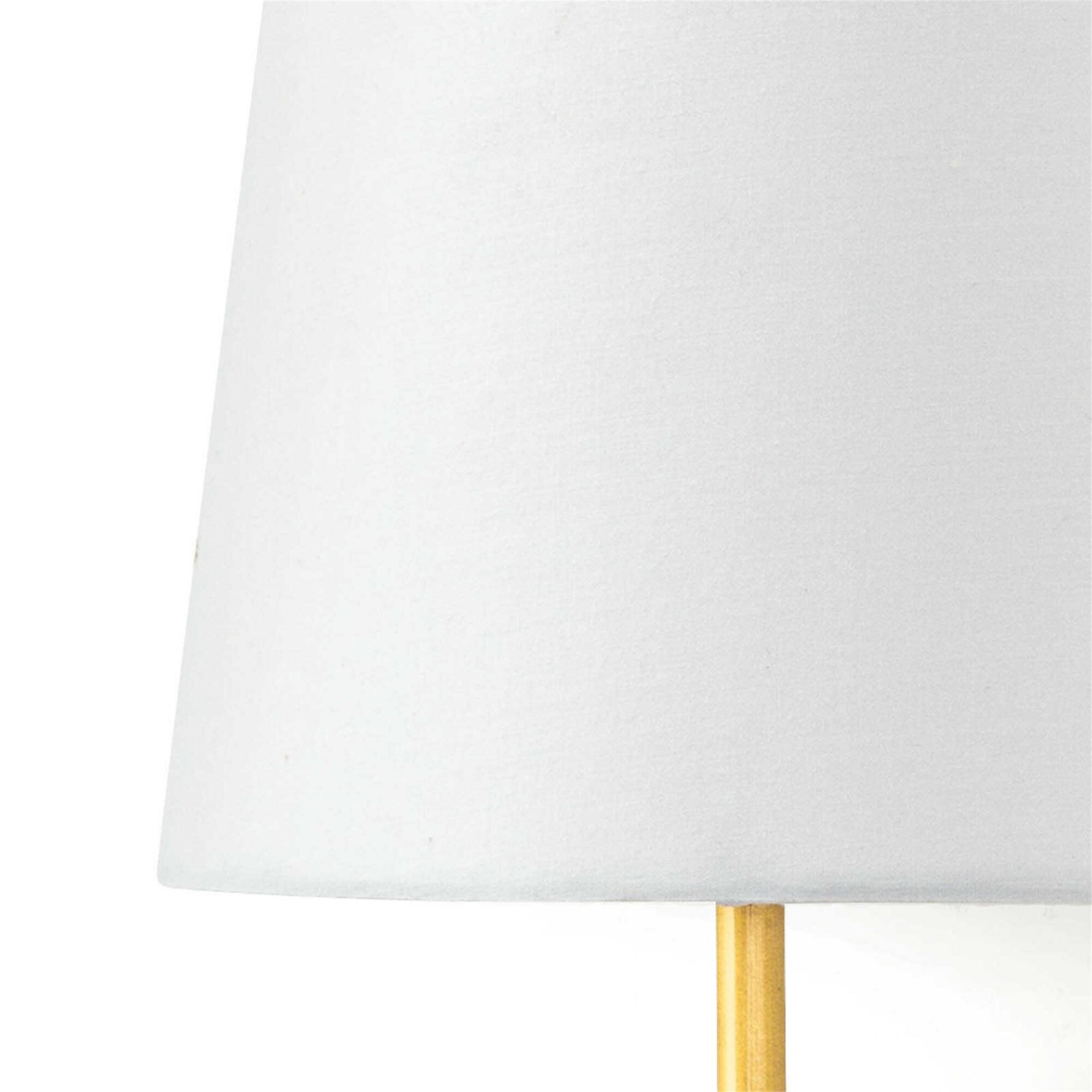 Shown in Natural Brass finish and Linen shade