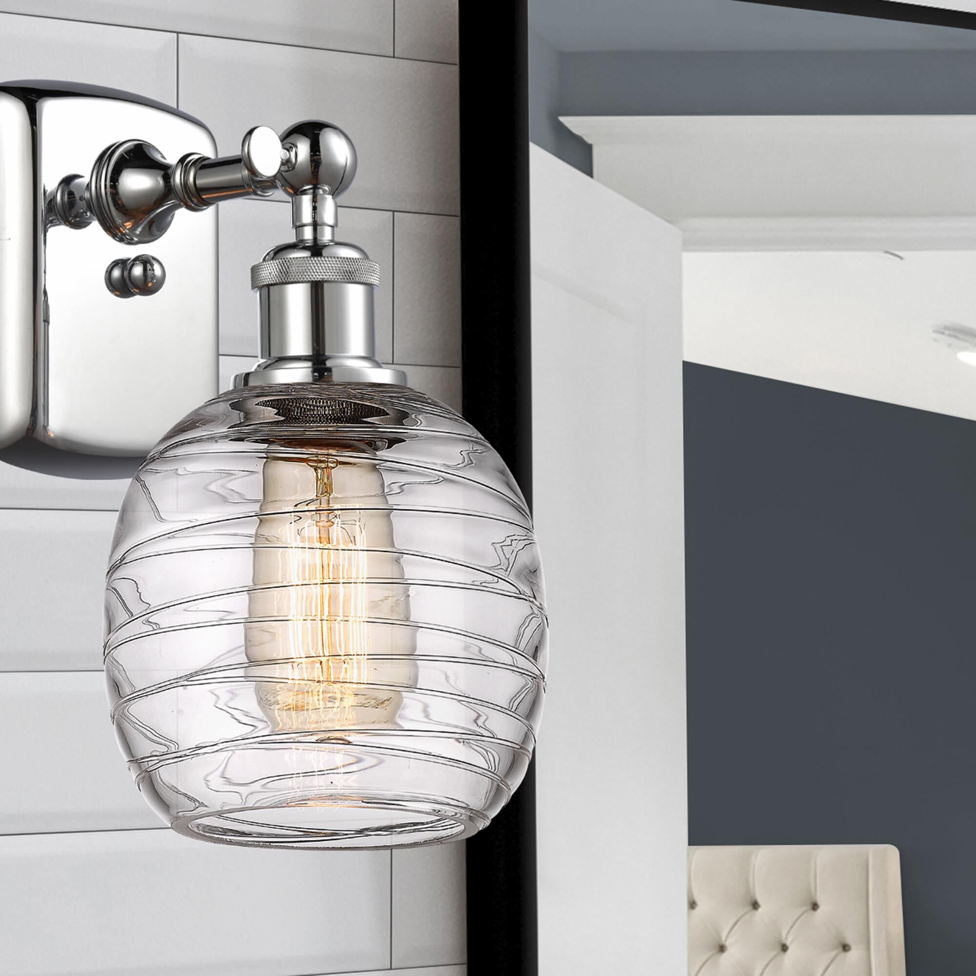 Shown in Polished Chrome finish and Deco Swirl glass