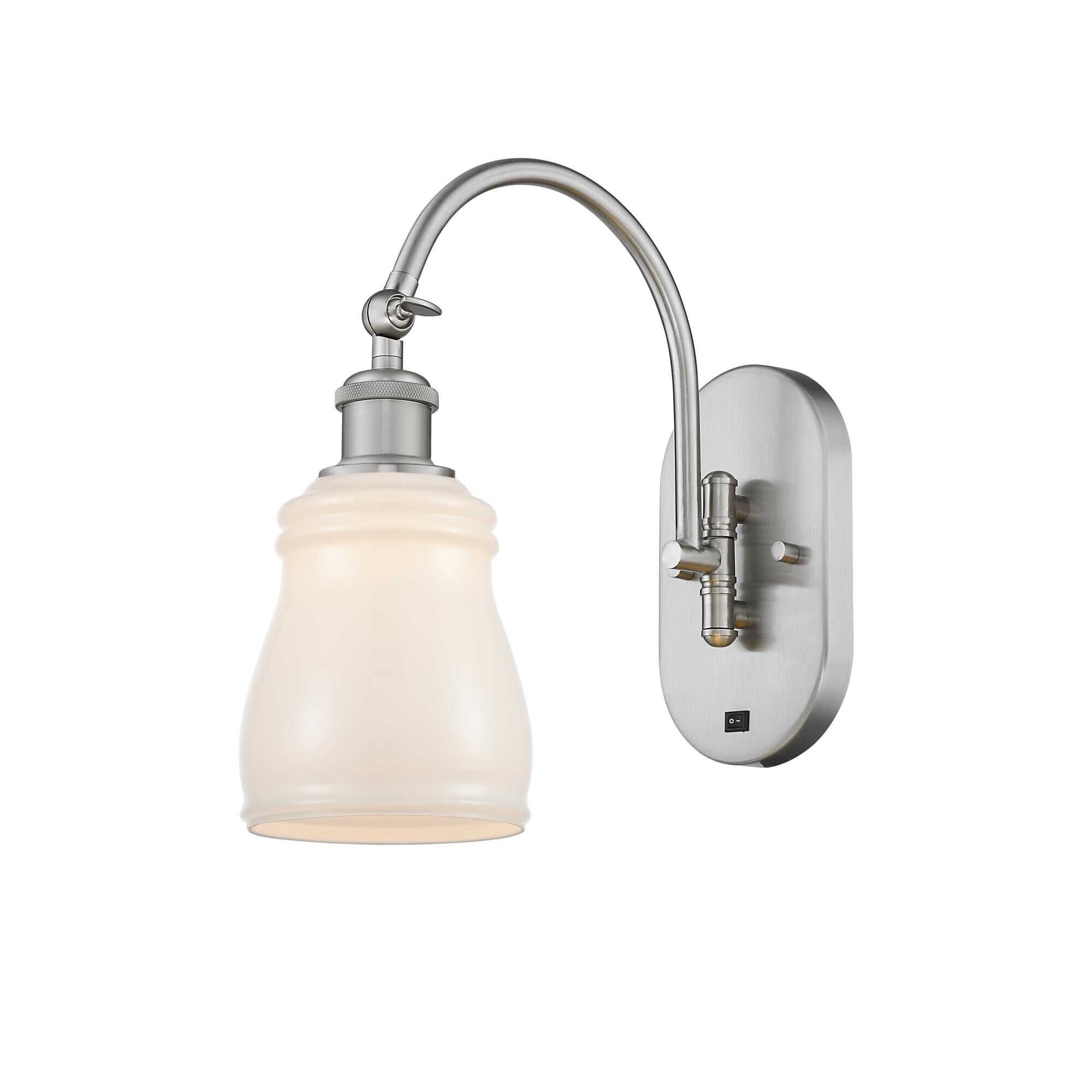 Shown in Brushed Satin Nickel finish and White glass