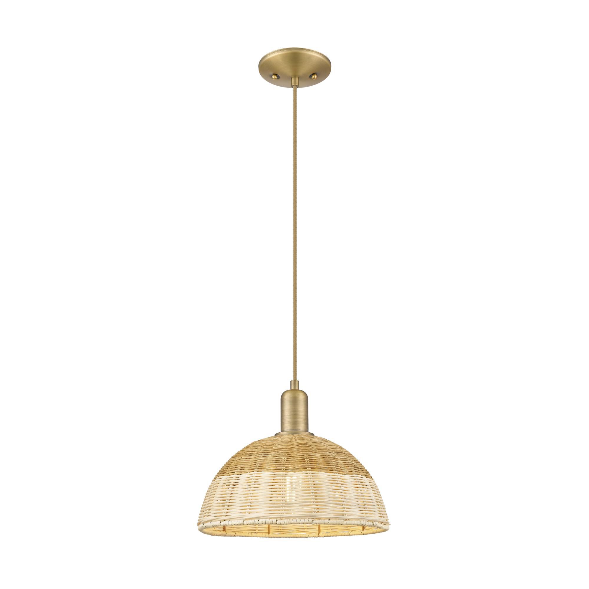 Shown in Brushed Brass finish and Natural shade