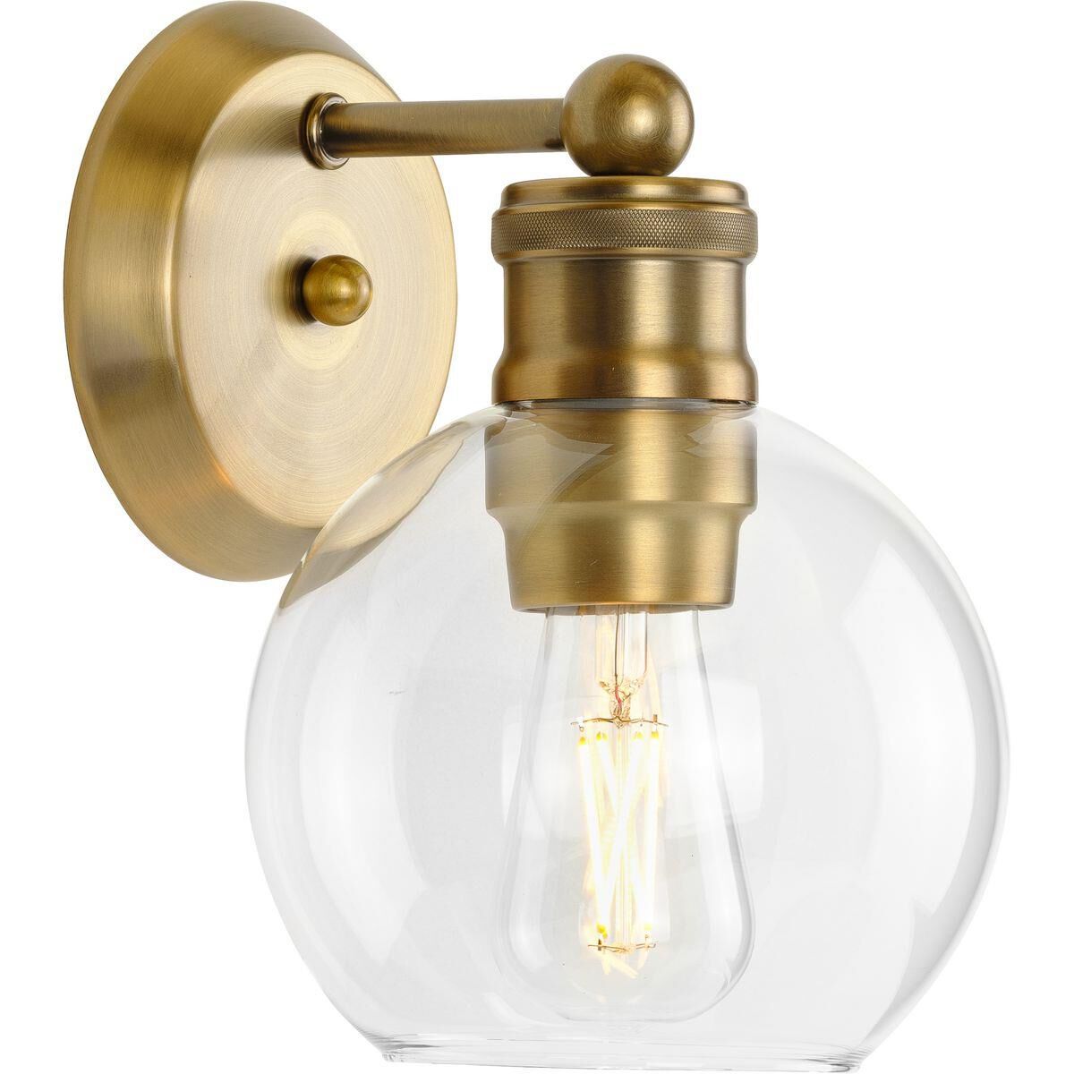 Shown in Vintage Brass finish and Clear glass