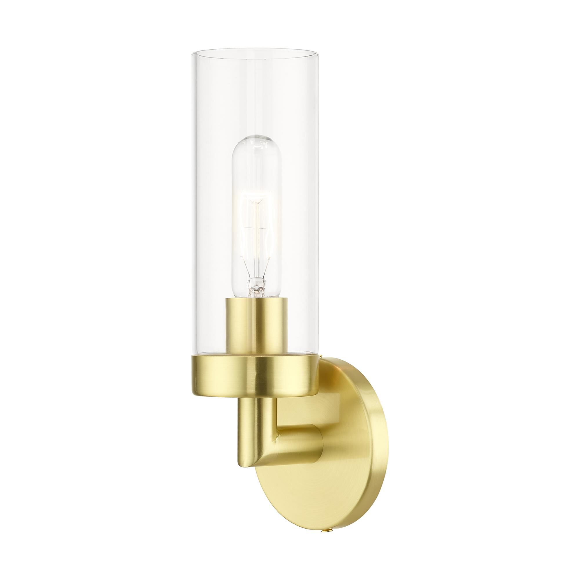 Shown in Satin Brass finish and Clear glass