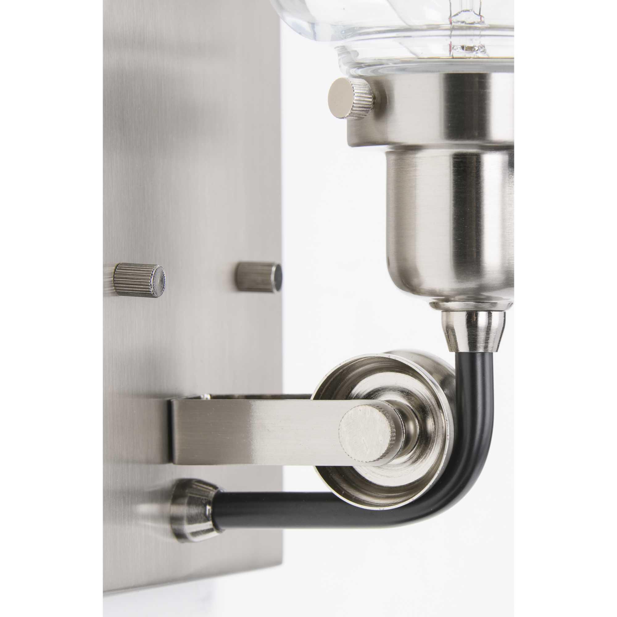 Shown in Brushed Nickel finish and Clear glass