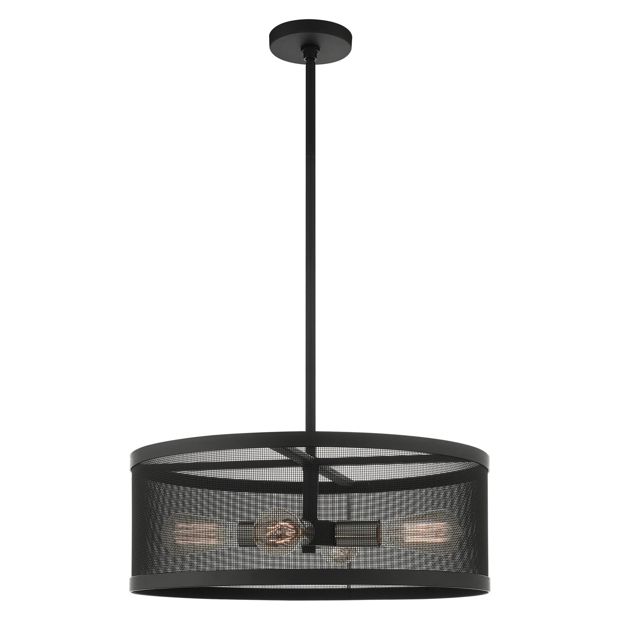 Shown in Black With Brushed Nickel Accents finish and Black Stainless Mesh Shade glass and Black Stainless Mesh shade