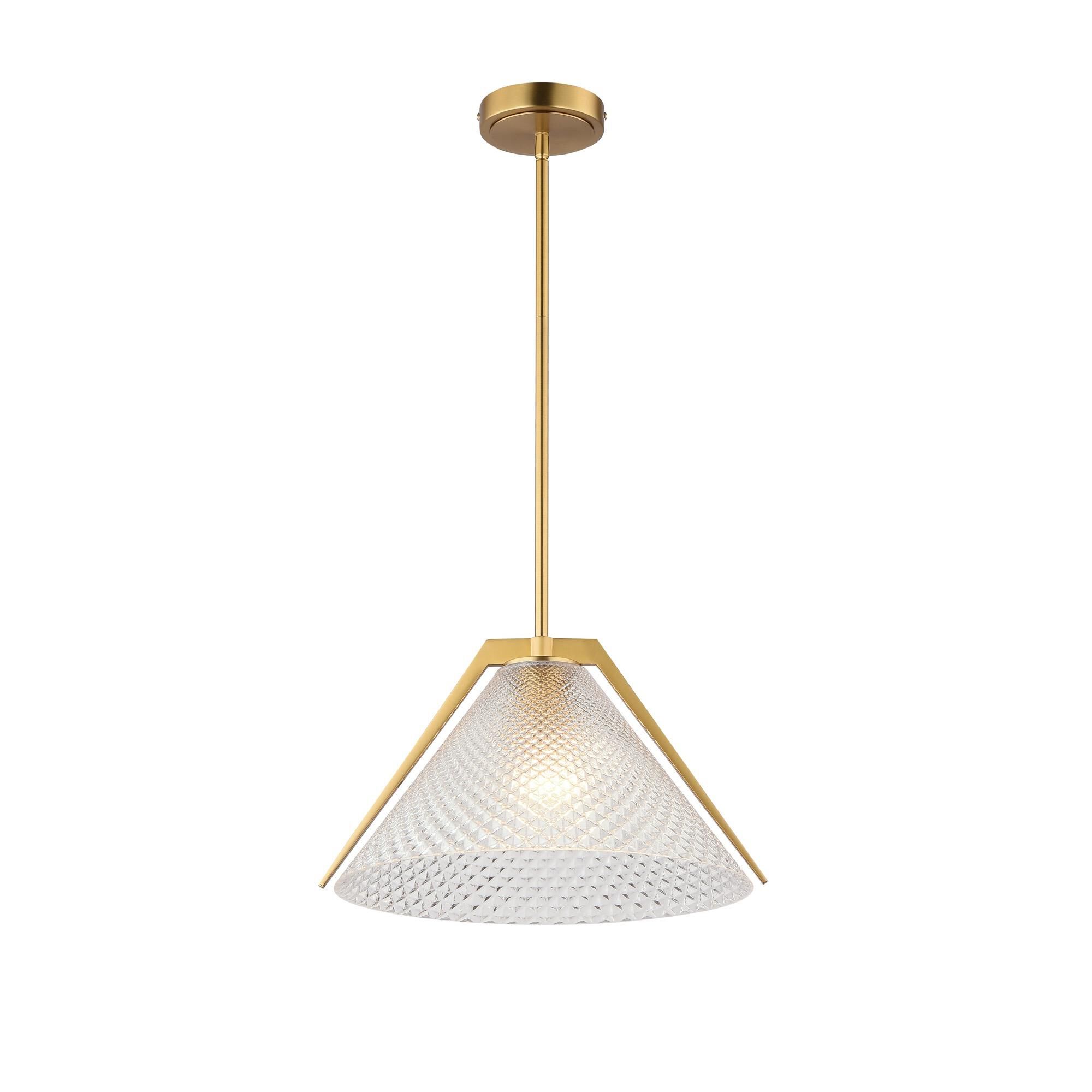 Shown in Brass And Black finish and Glass shade