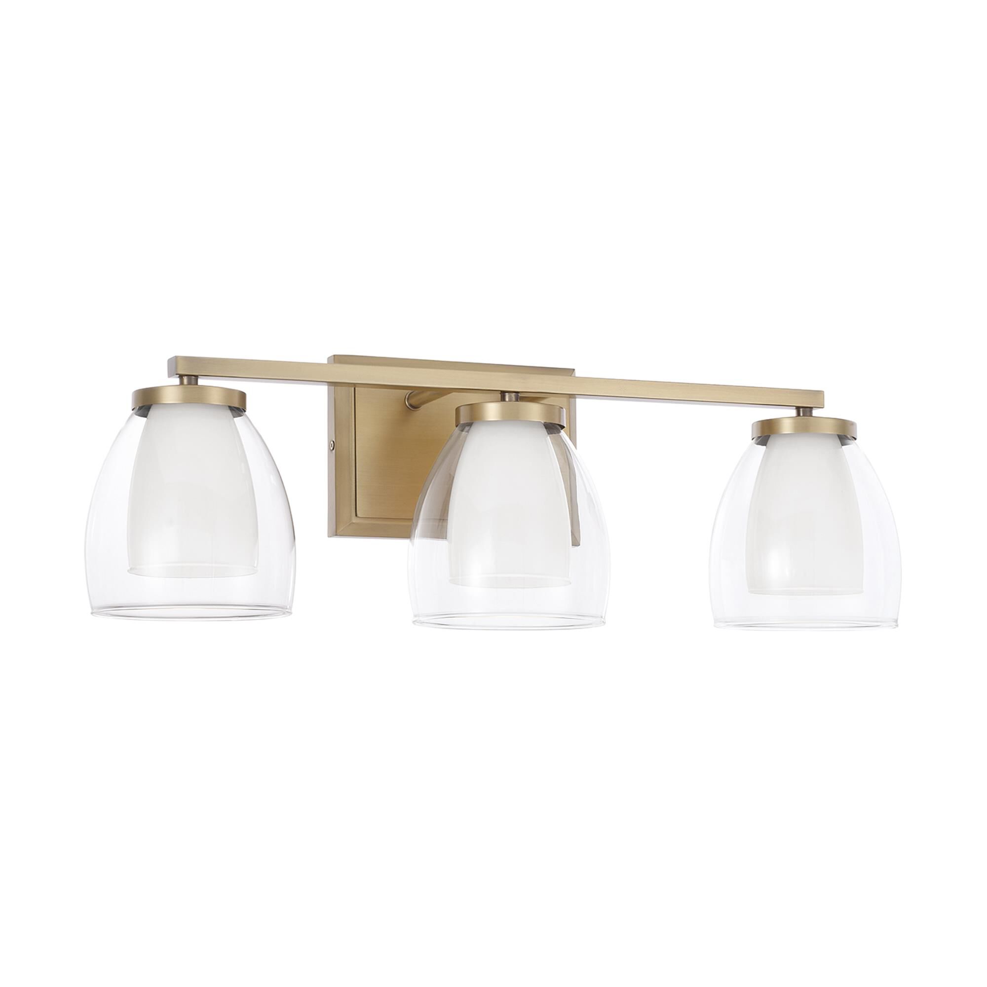 Shown in Aged Brass finish and Layered White And Clear glass