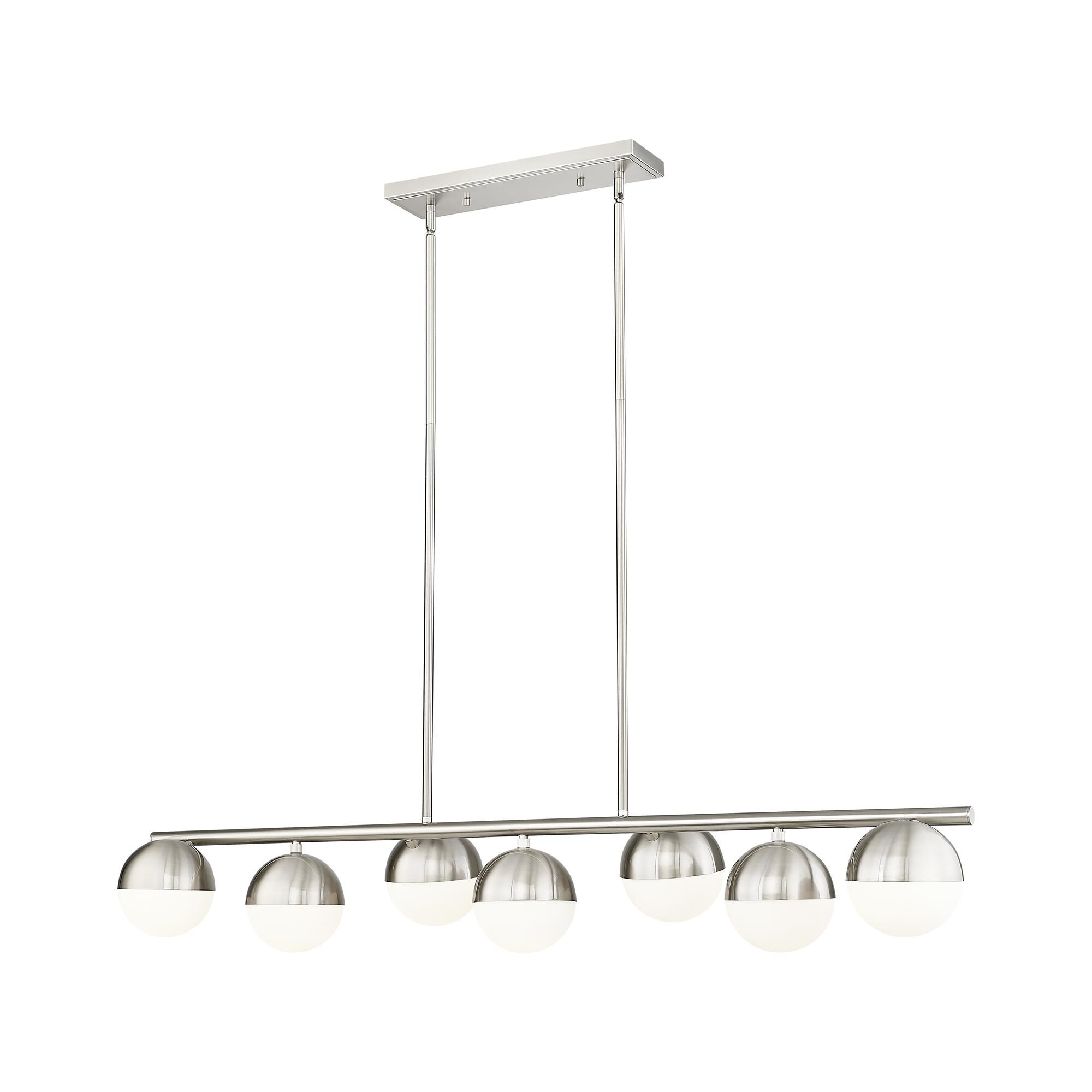 Shown in Brushed Nickel finish and Matte Opal glass and Matte Opal shade