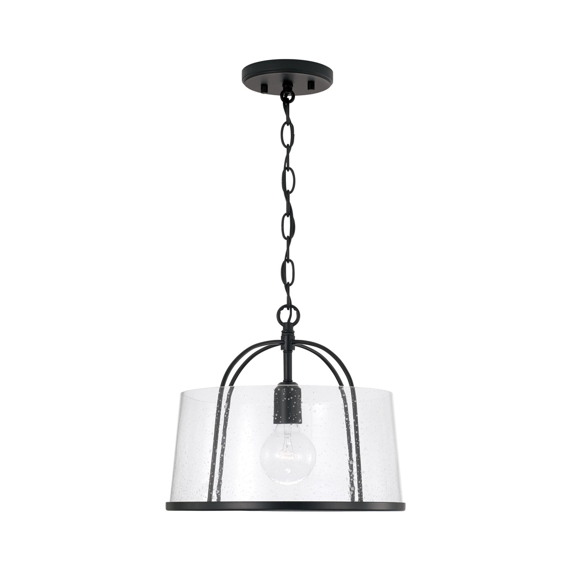 Shown in Matte Black finish and Clear Seeded glass