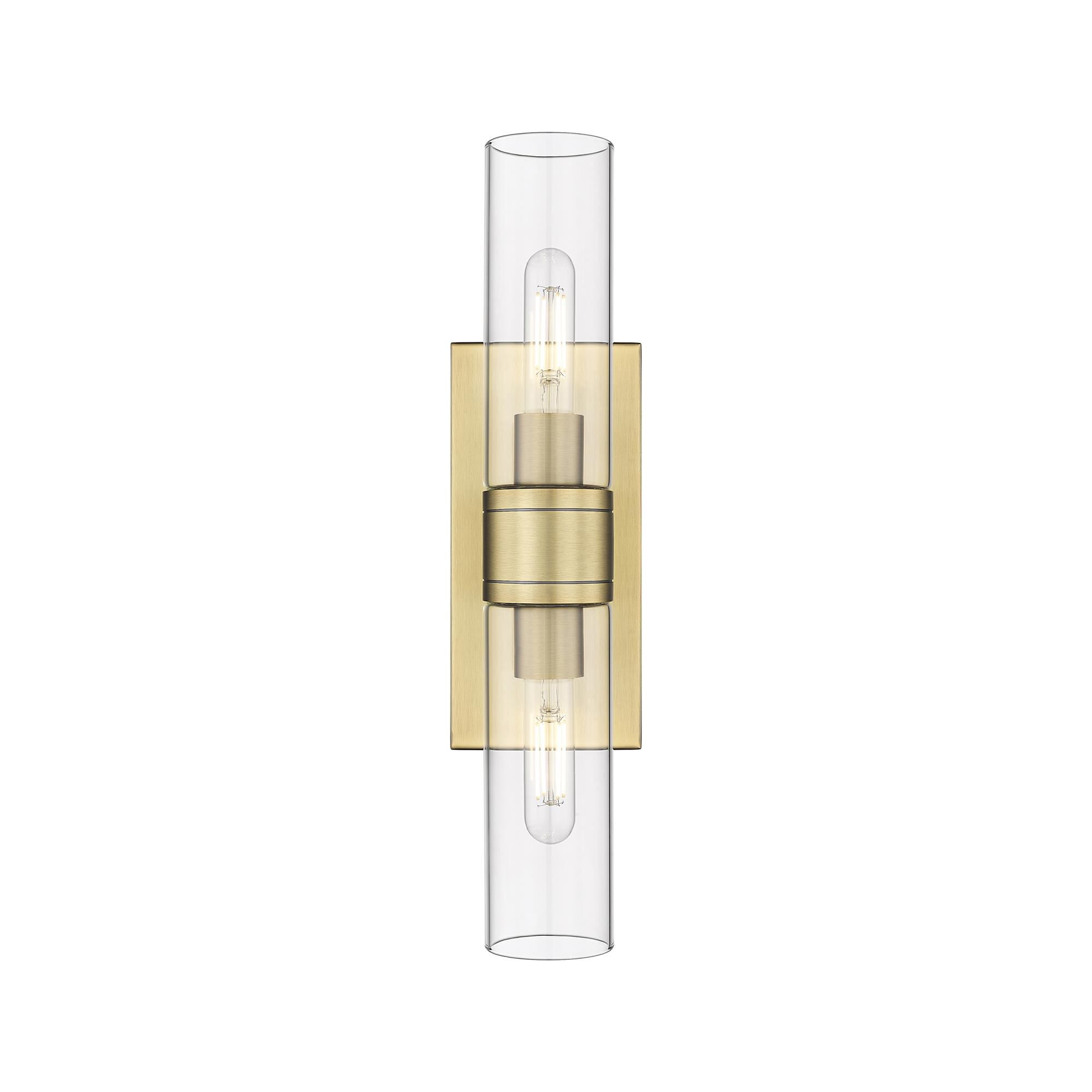 Shown in Brushed Brass finish and Clear glass