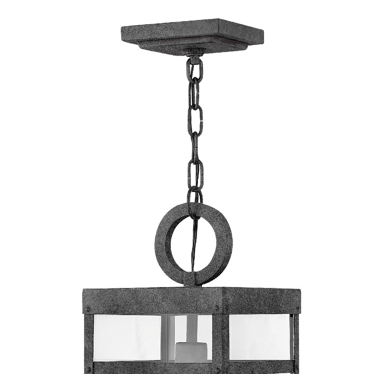 Shown in Aged Zinc finish and Clear glass