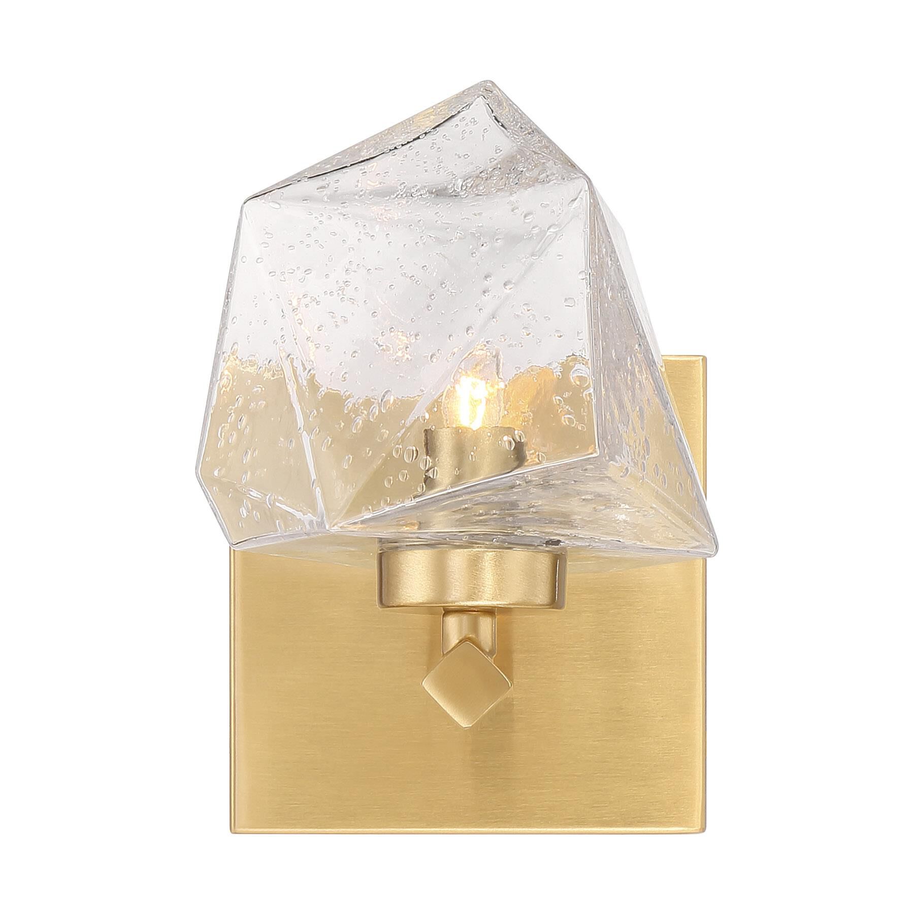 Shown in Warm Brass finish and Clear Seeded glass